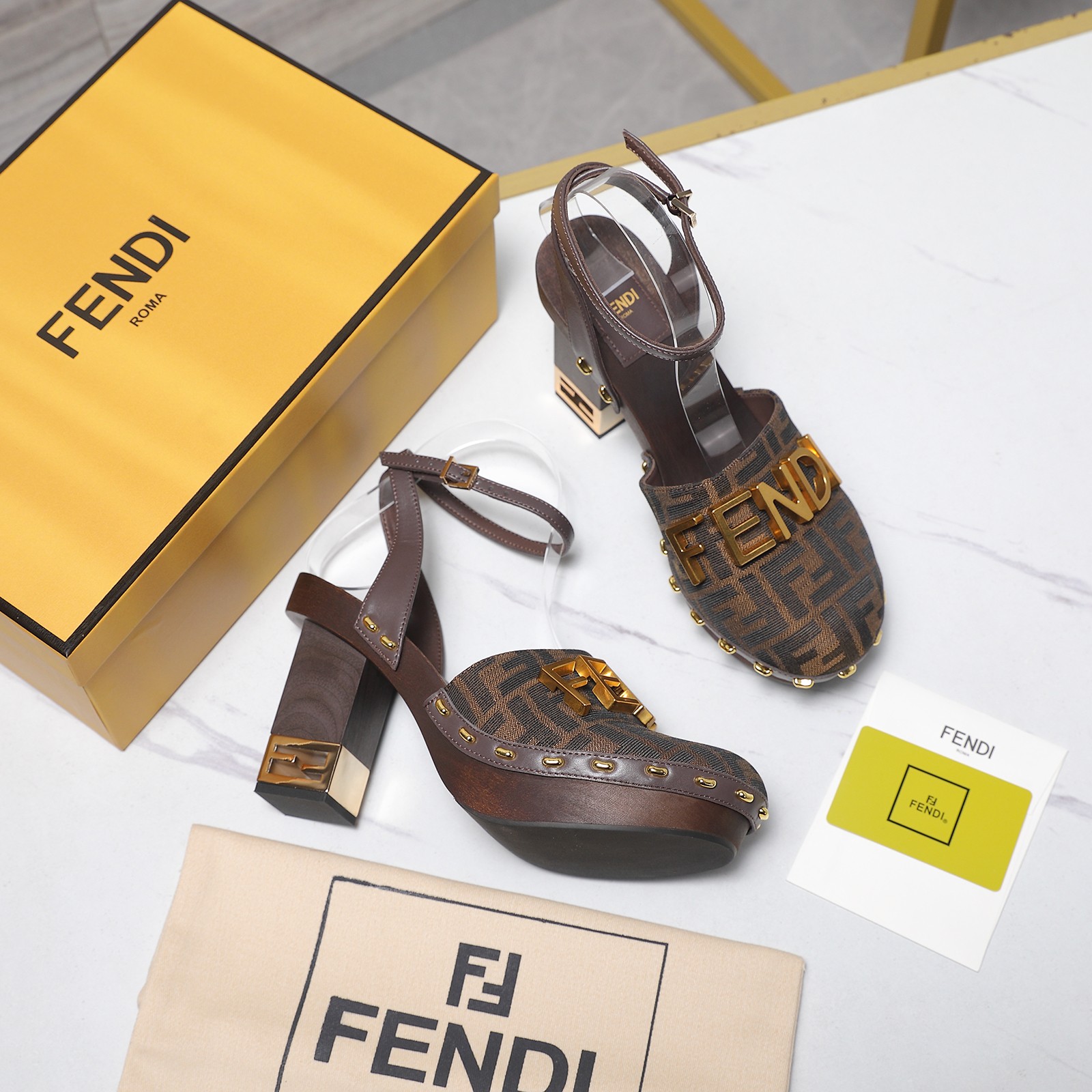 Fendi Arco Platform Block-Heel Clog Sandals