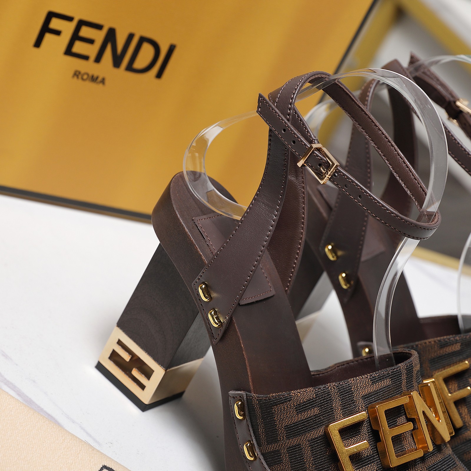 Fendi Arco Platform Block-Heel Clog Sandals
