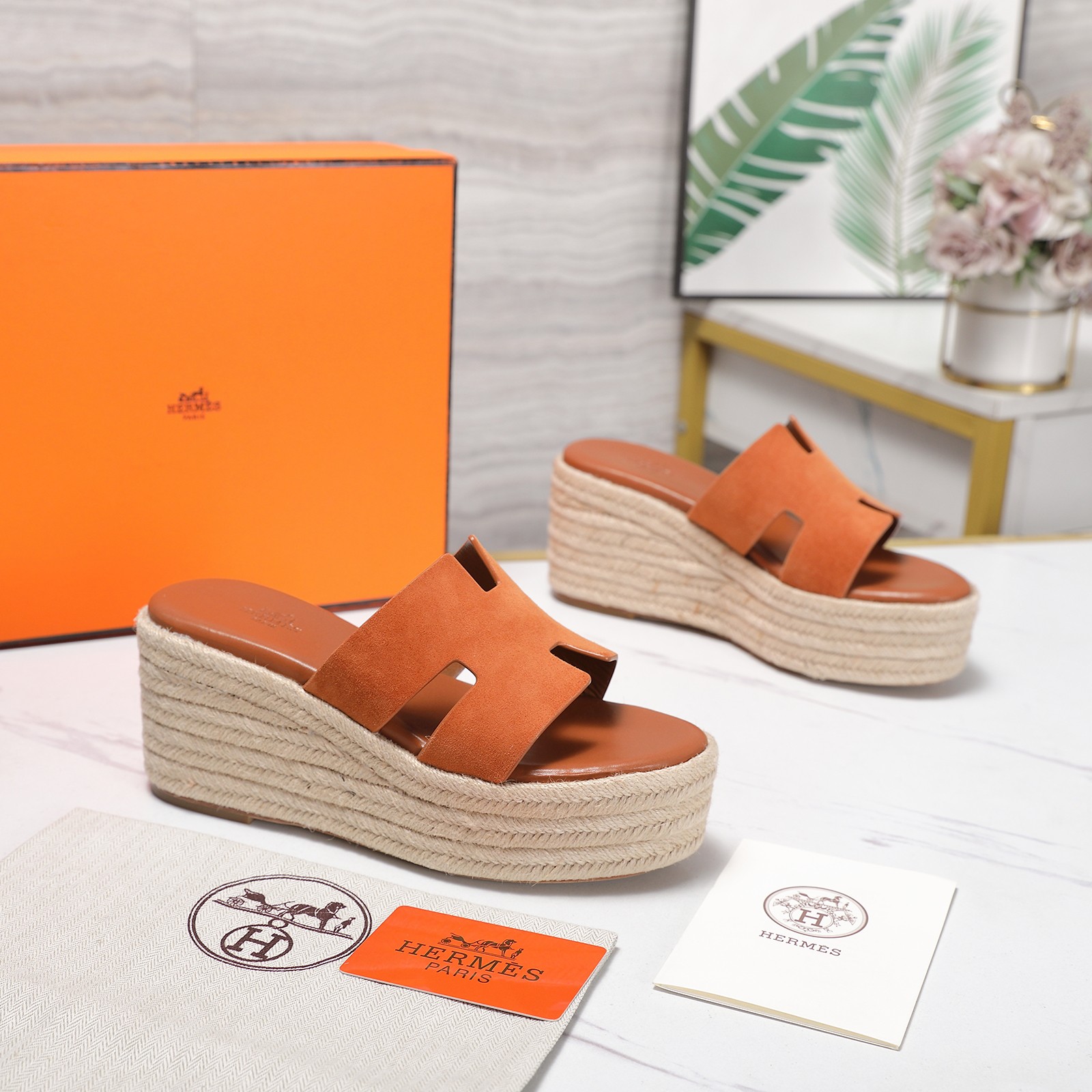 Hermès Espadrille Wedge Mules