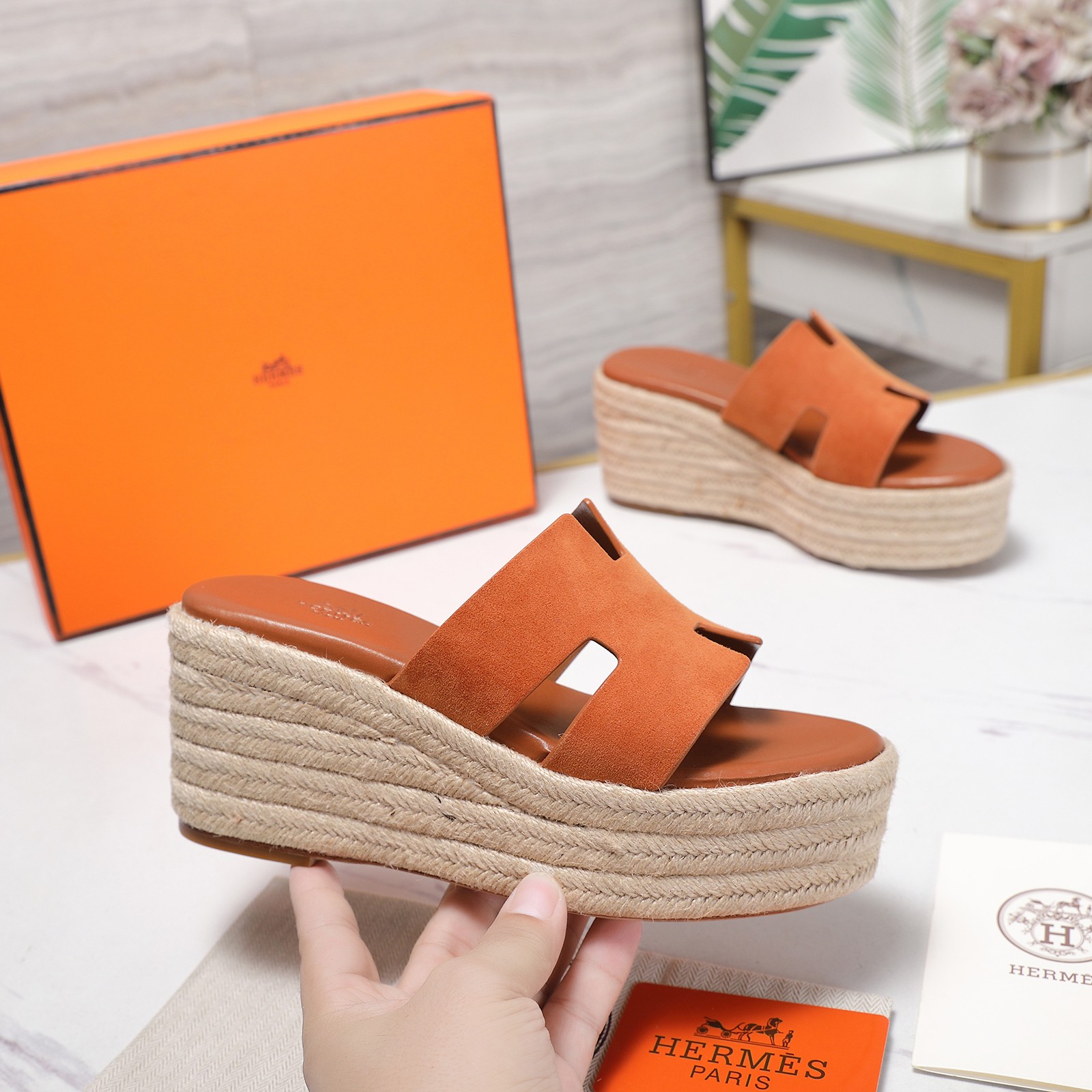 Hermès Espadrille Wedge Mules