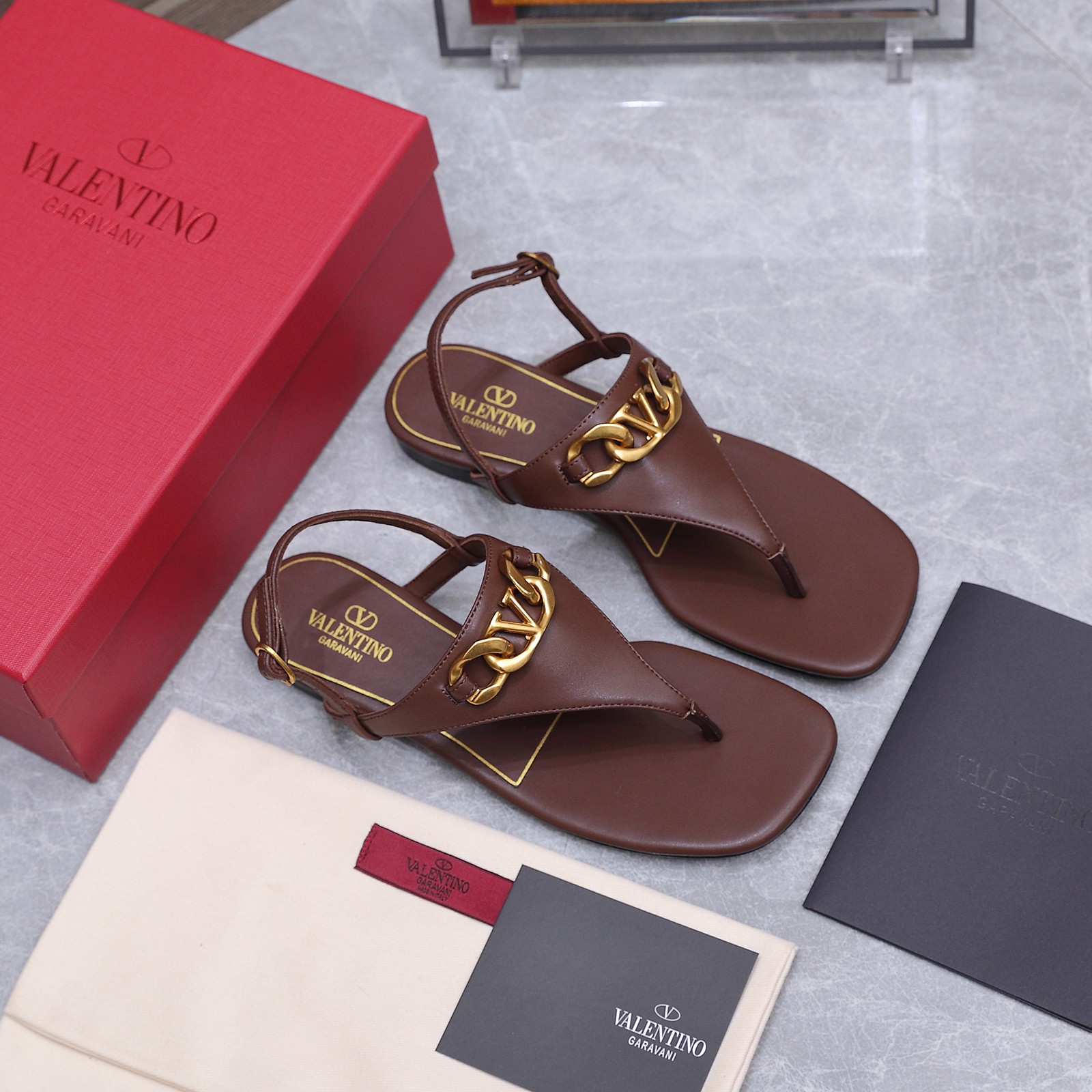 Valentino VLogo Brown Thong Sandals