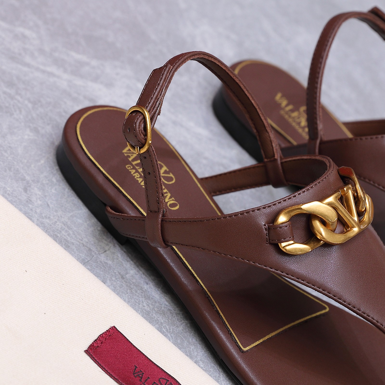 Valentino VLogo Brown Thong Sandals