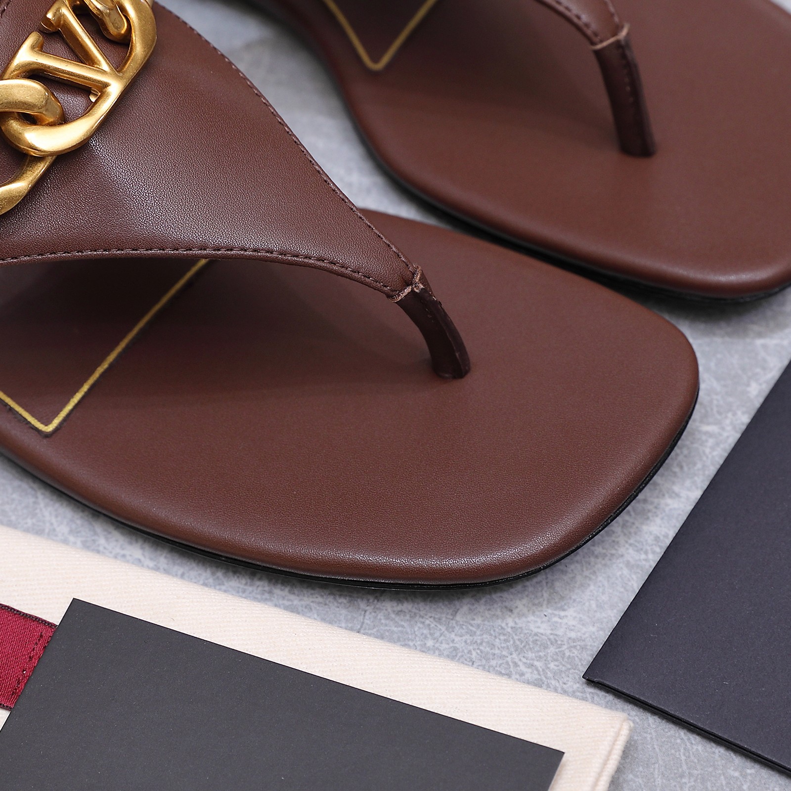 Valentino VLogo Brown Thong Sandals