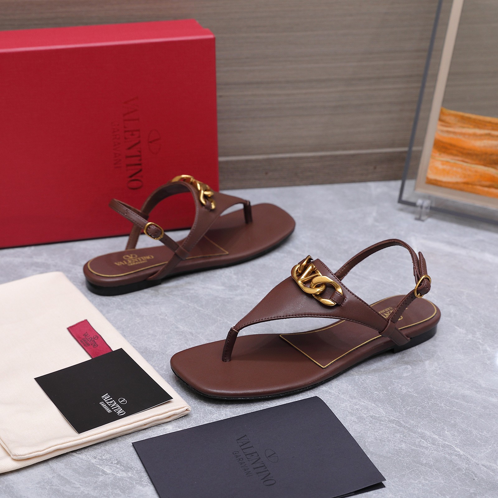 Valentino VLogo Brown Thong Sandals