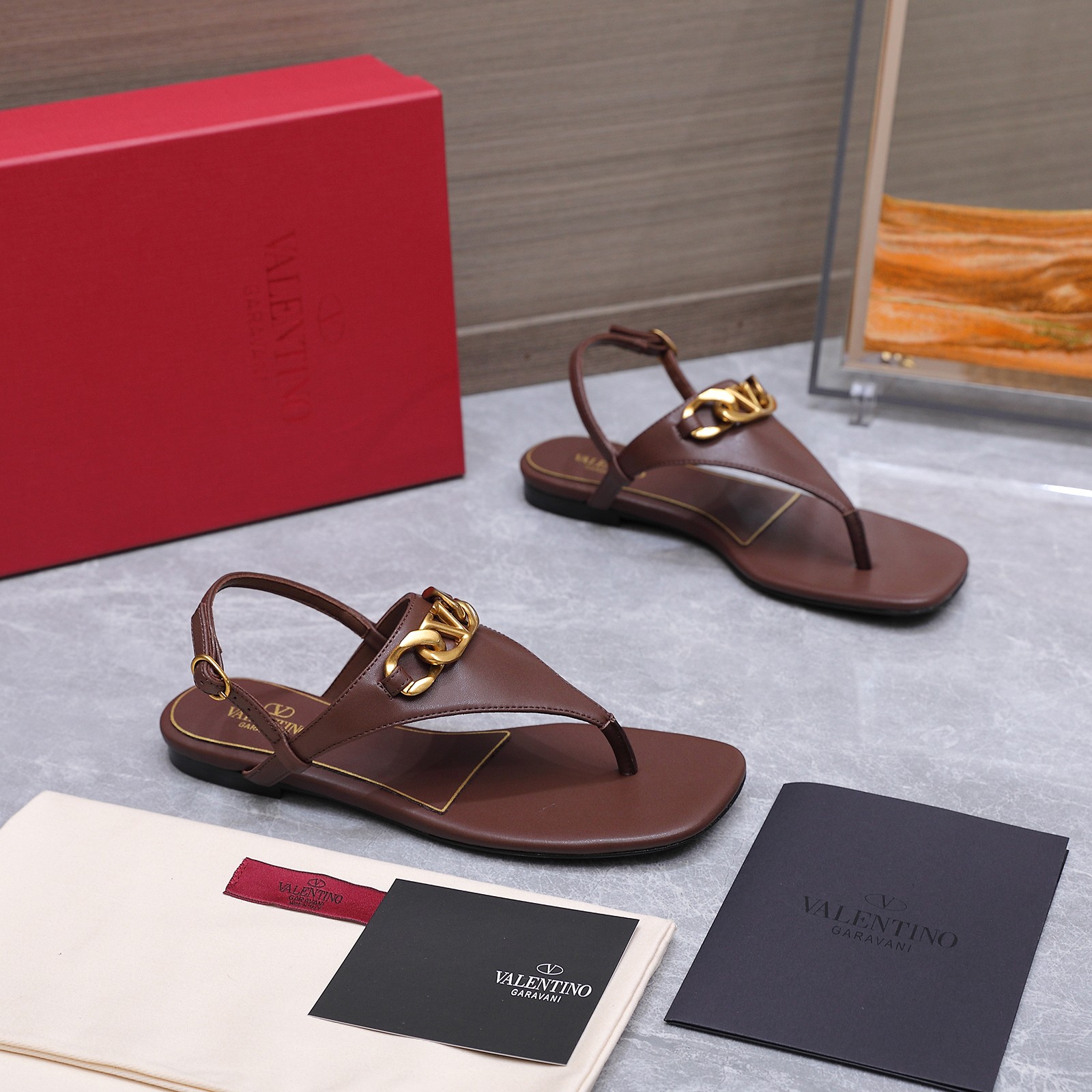 Valentino VLogo Brown Thong Sandals