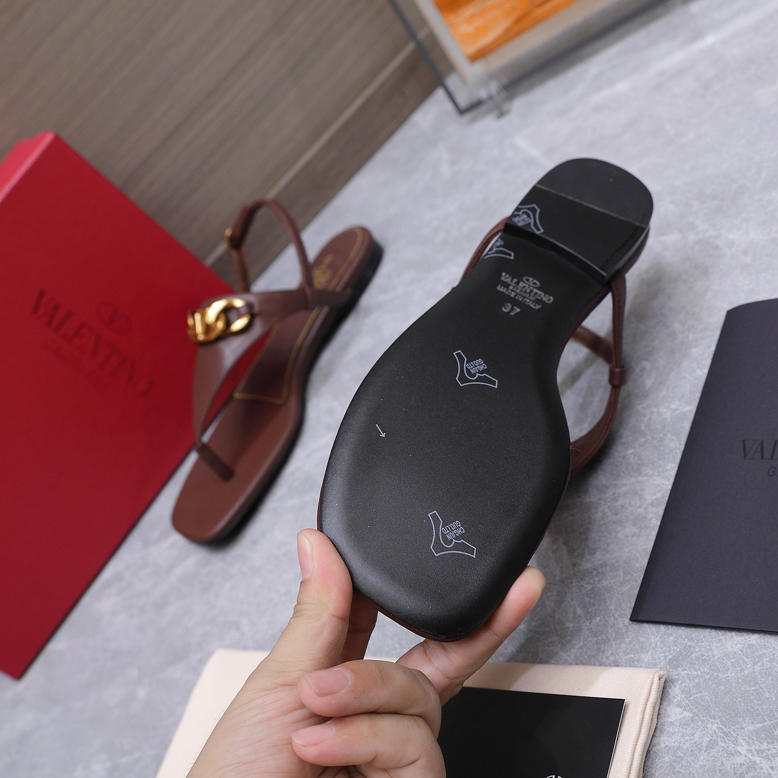 Valentino VLogo Brown Thong Sandals