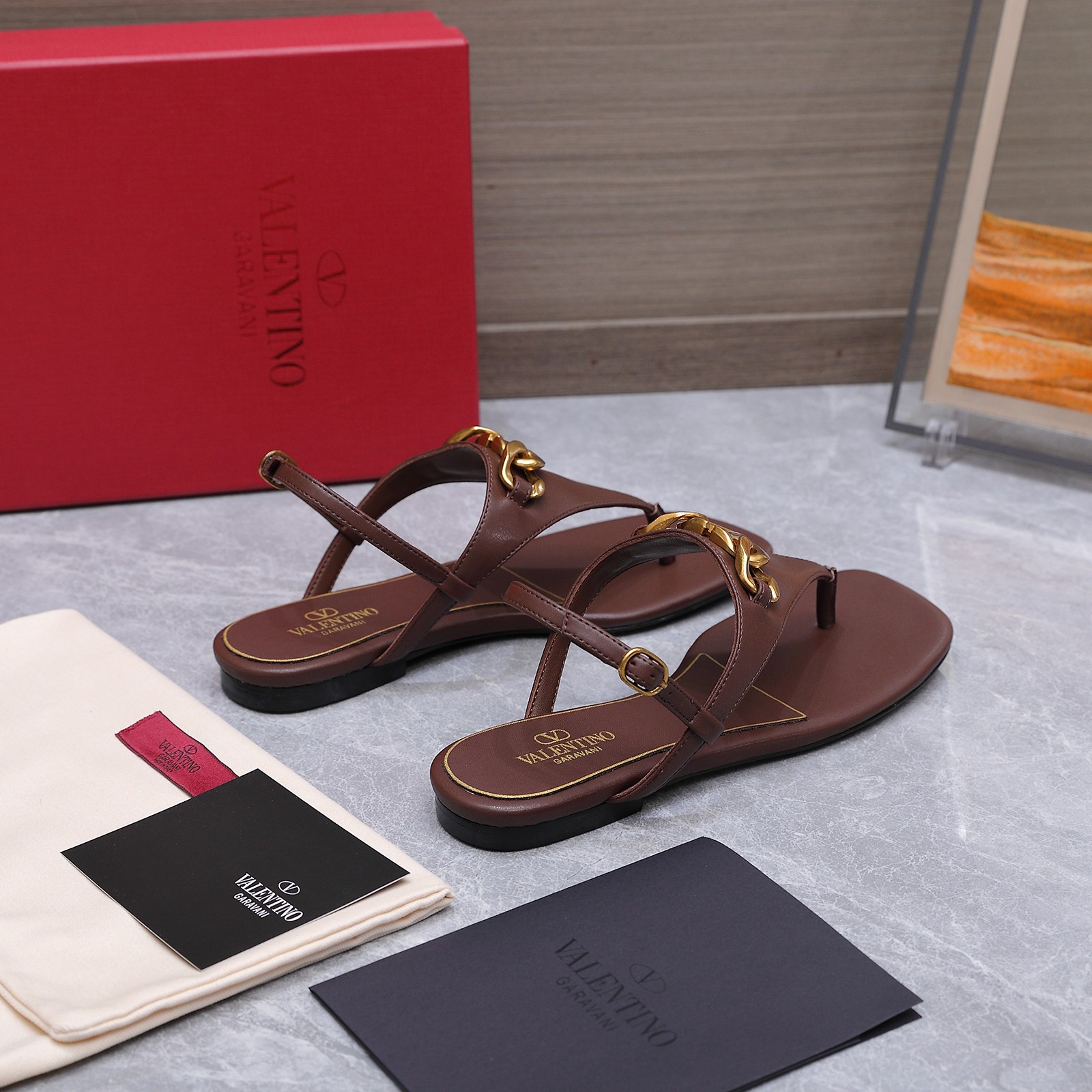 Valentino VLogo Brown Thong Sandals
