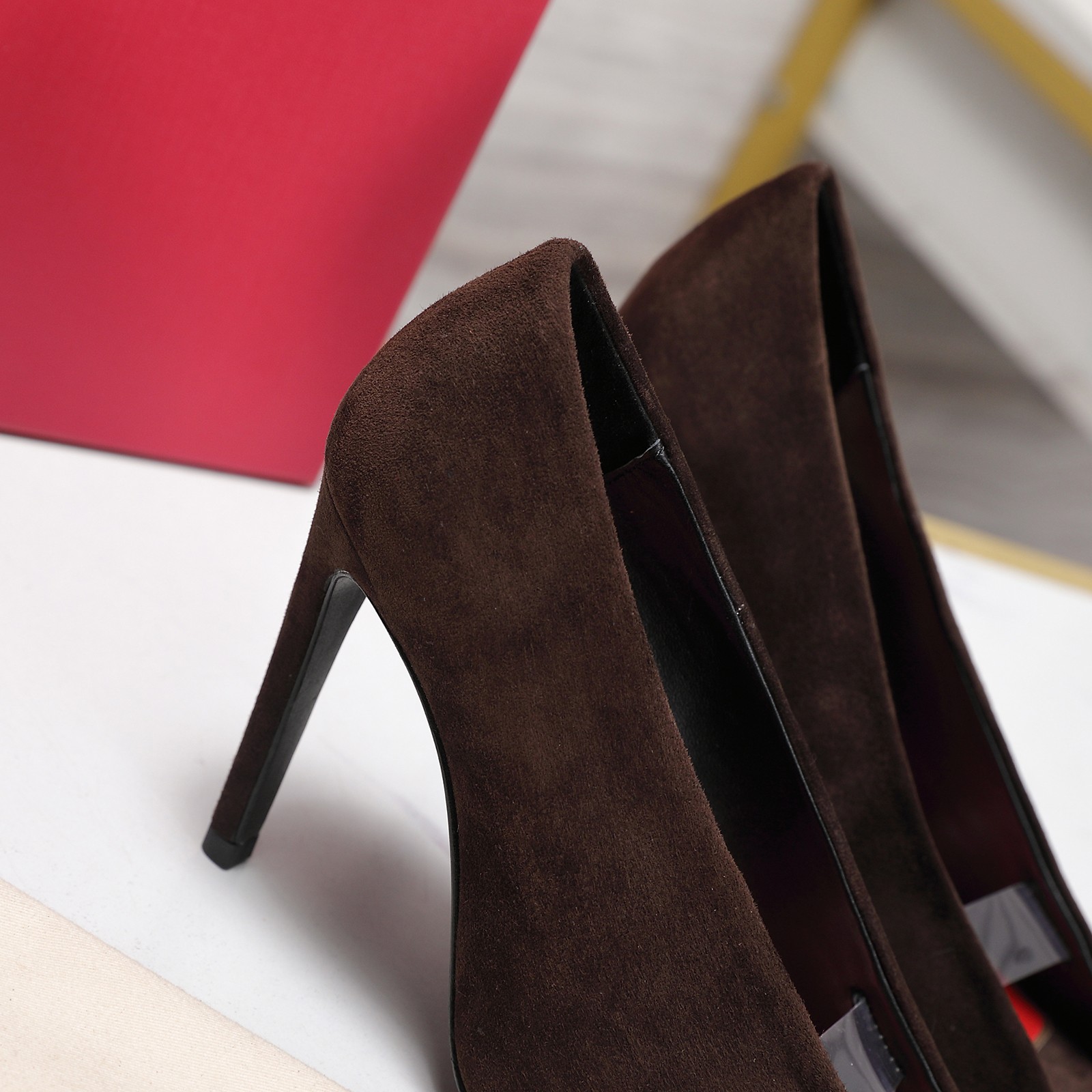 Valentino Brown V-cut Suede Pumps