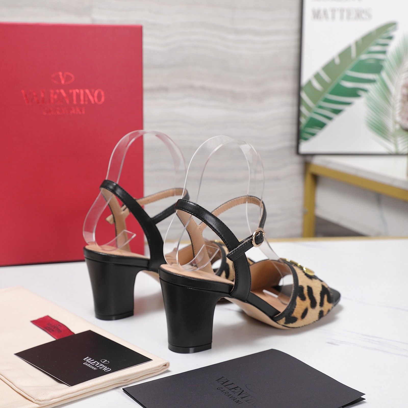 Valentino VLogo Leopard Block Heel Sandals
