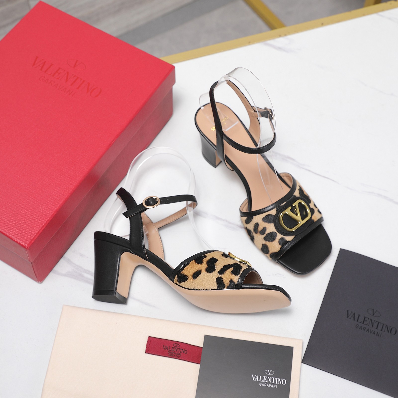 Valentino VLogo Leopard Block Heel Sandals
