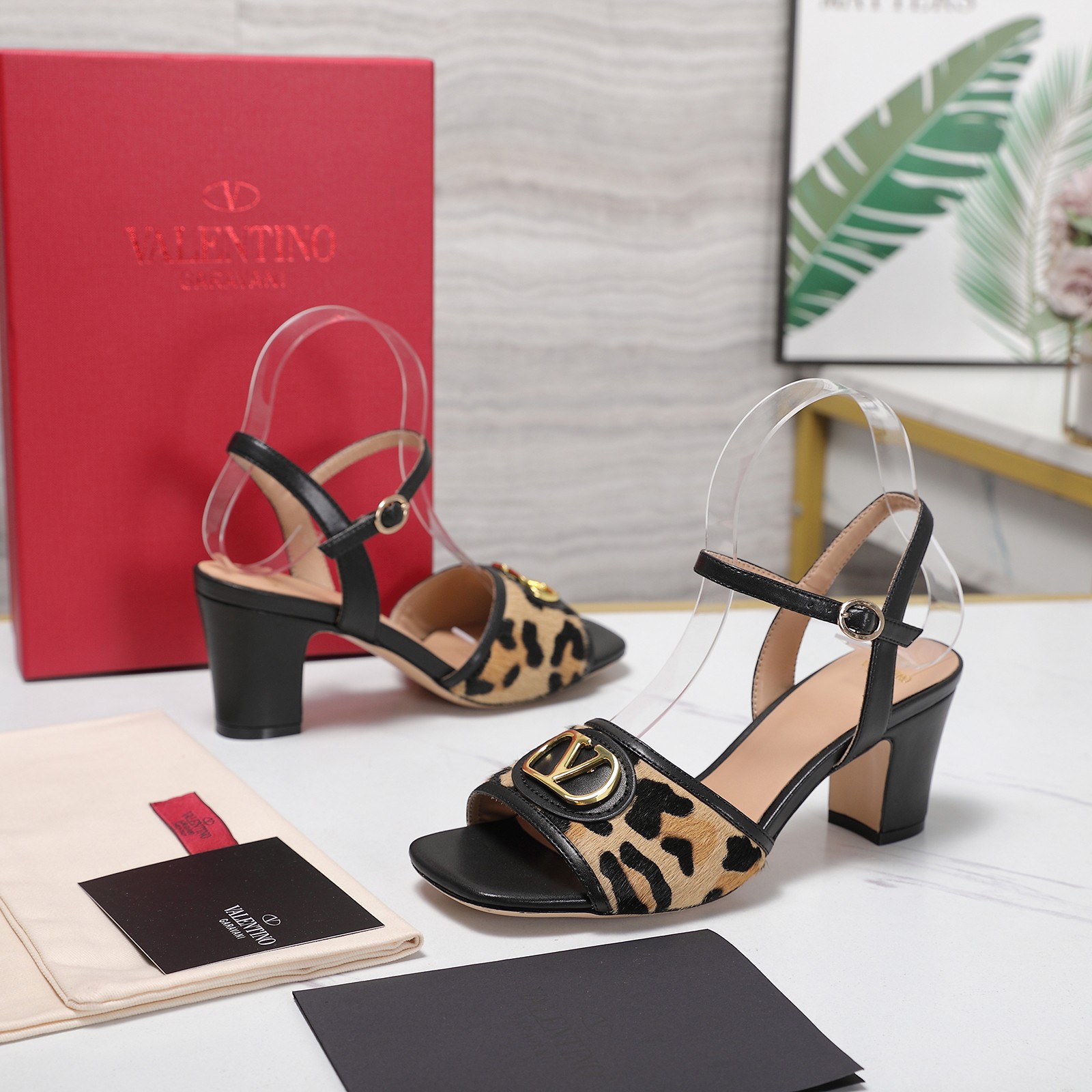 Valentino VLogo Leopard Block Heel Sandals