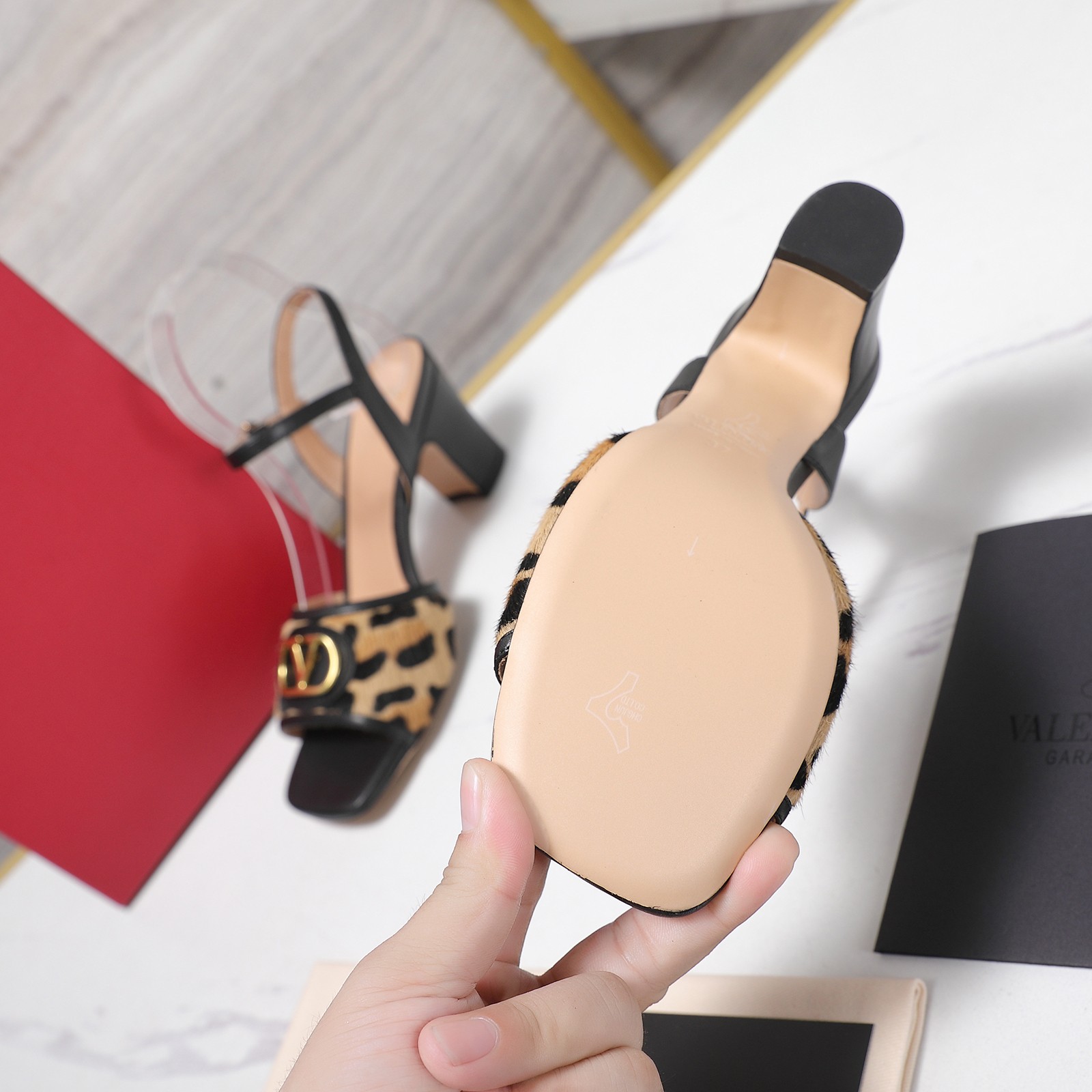 Valentino VLogo Leopard Block Heel Sandals