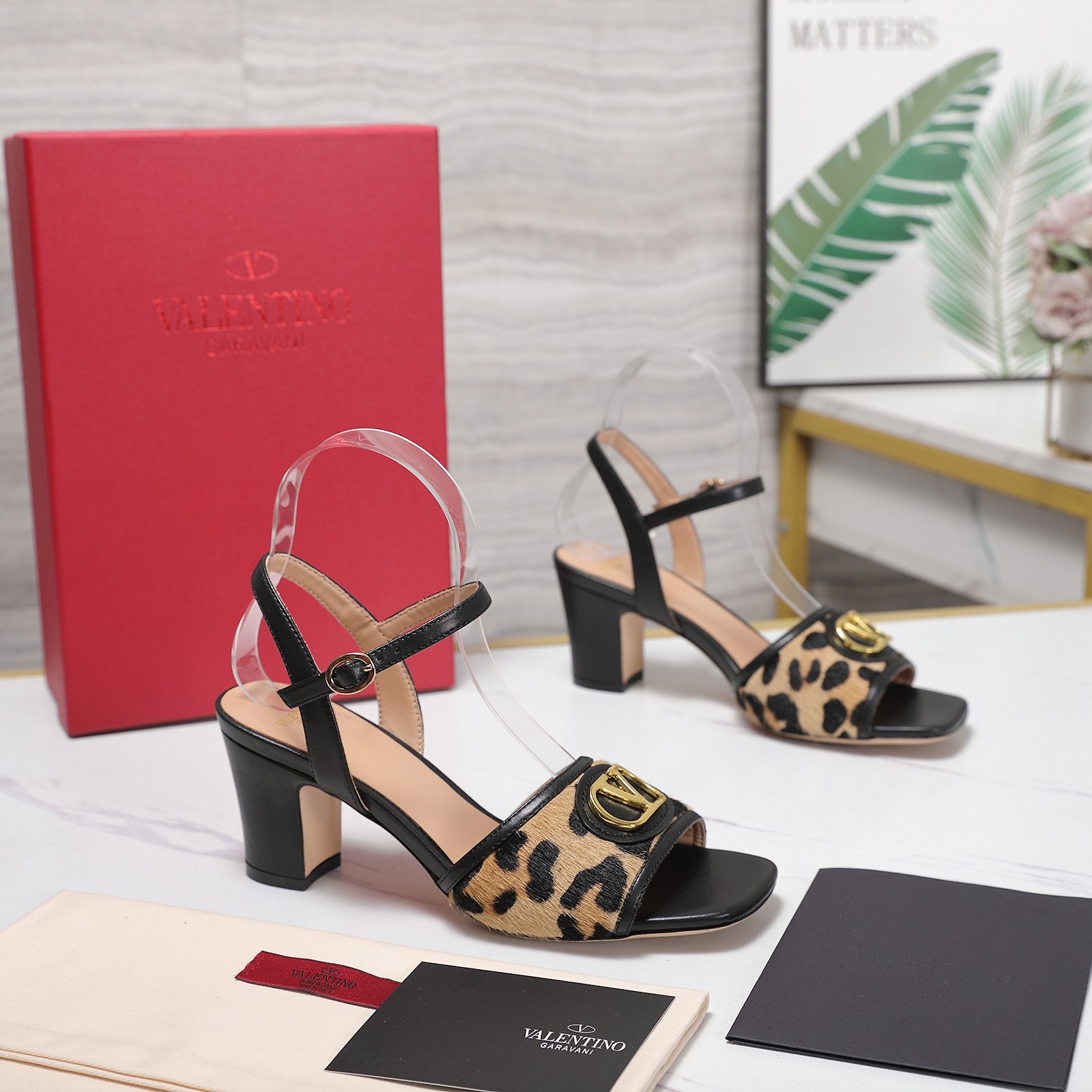 Valentino VLogo Leopard Block Heel Sandals
