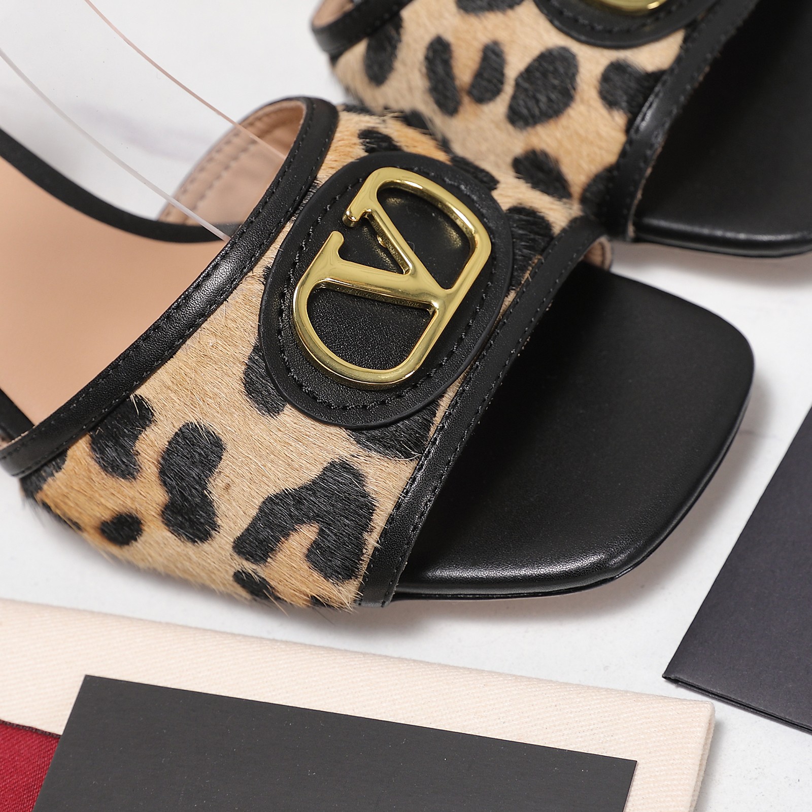 Valentino VLogo Leopard Block Heel Sandals