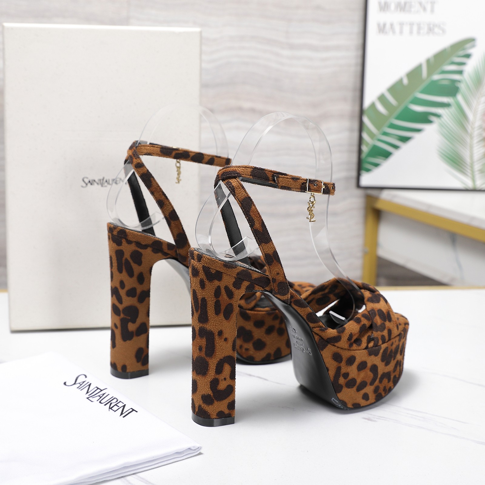 YSL Leopard Twist Platform Sandals