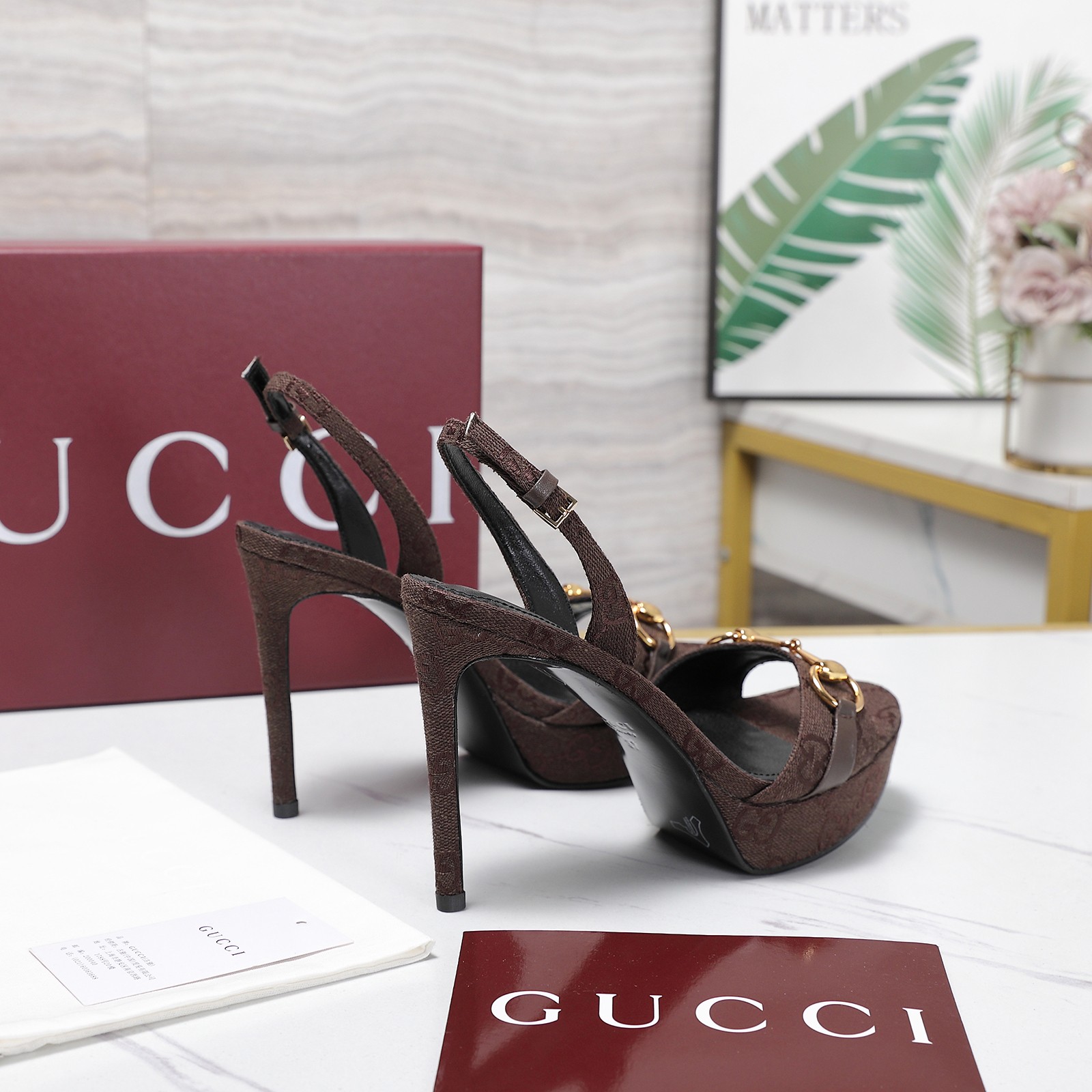Gucci Brown GG Horsebit Platform Slingback Sandals