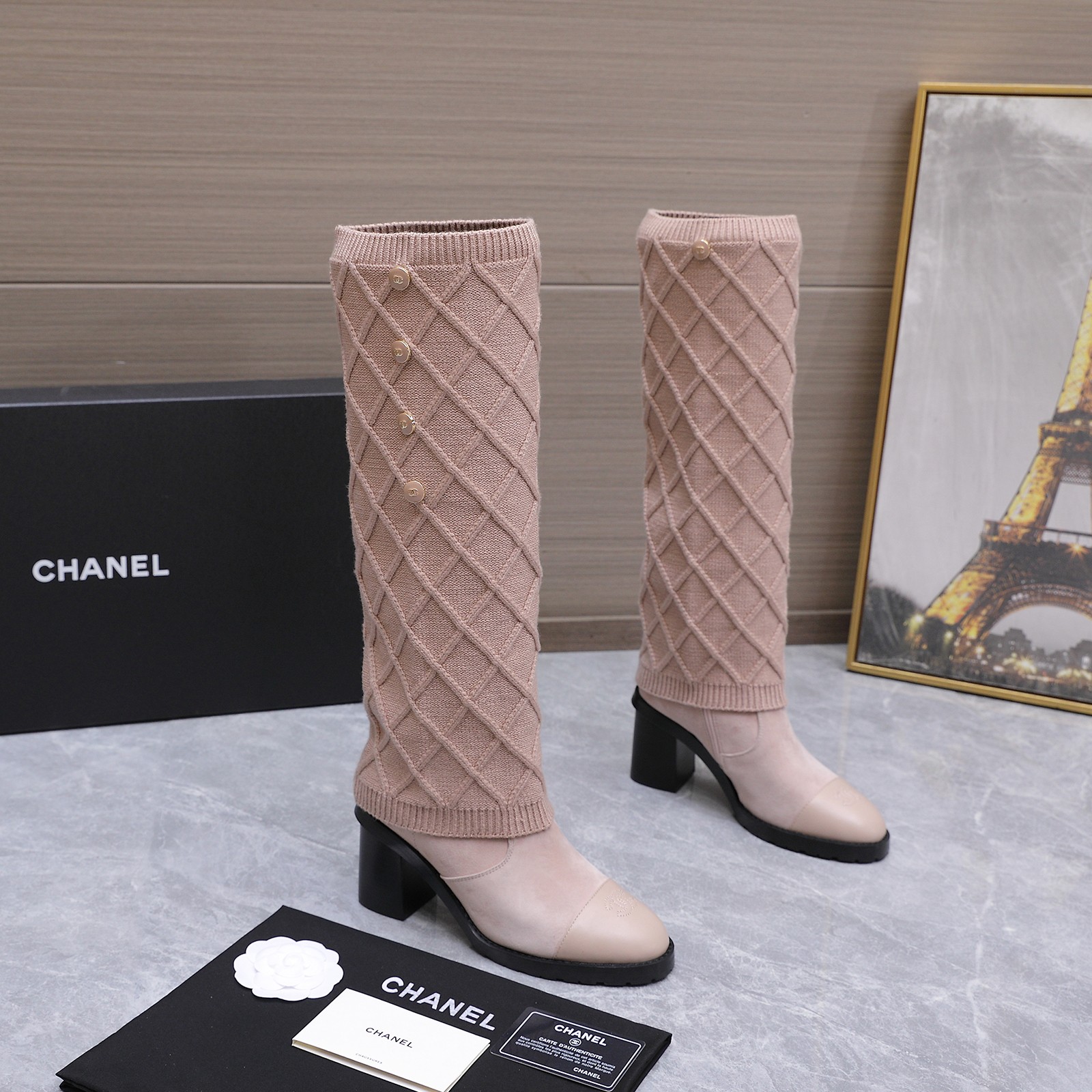 Chanel Pink Quilted Knee-High Boots
