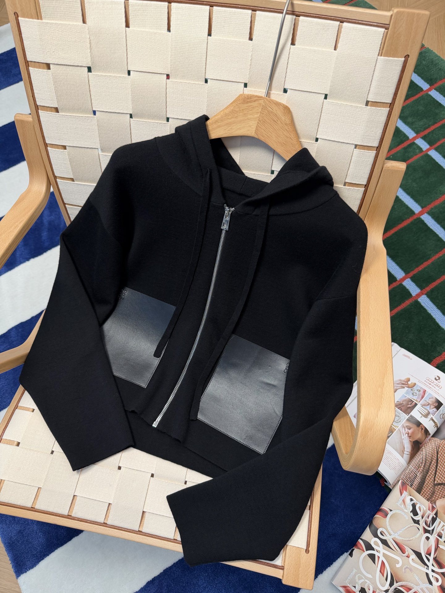 Luxury Knit Cardigan with Anagram Leather Pocket – Soft & Comfortable