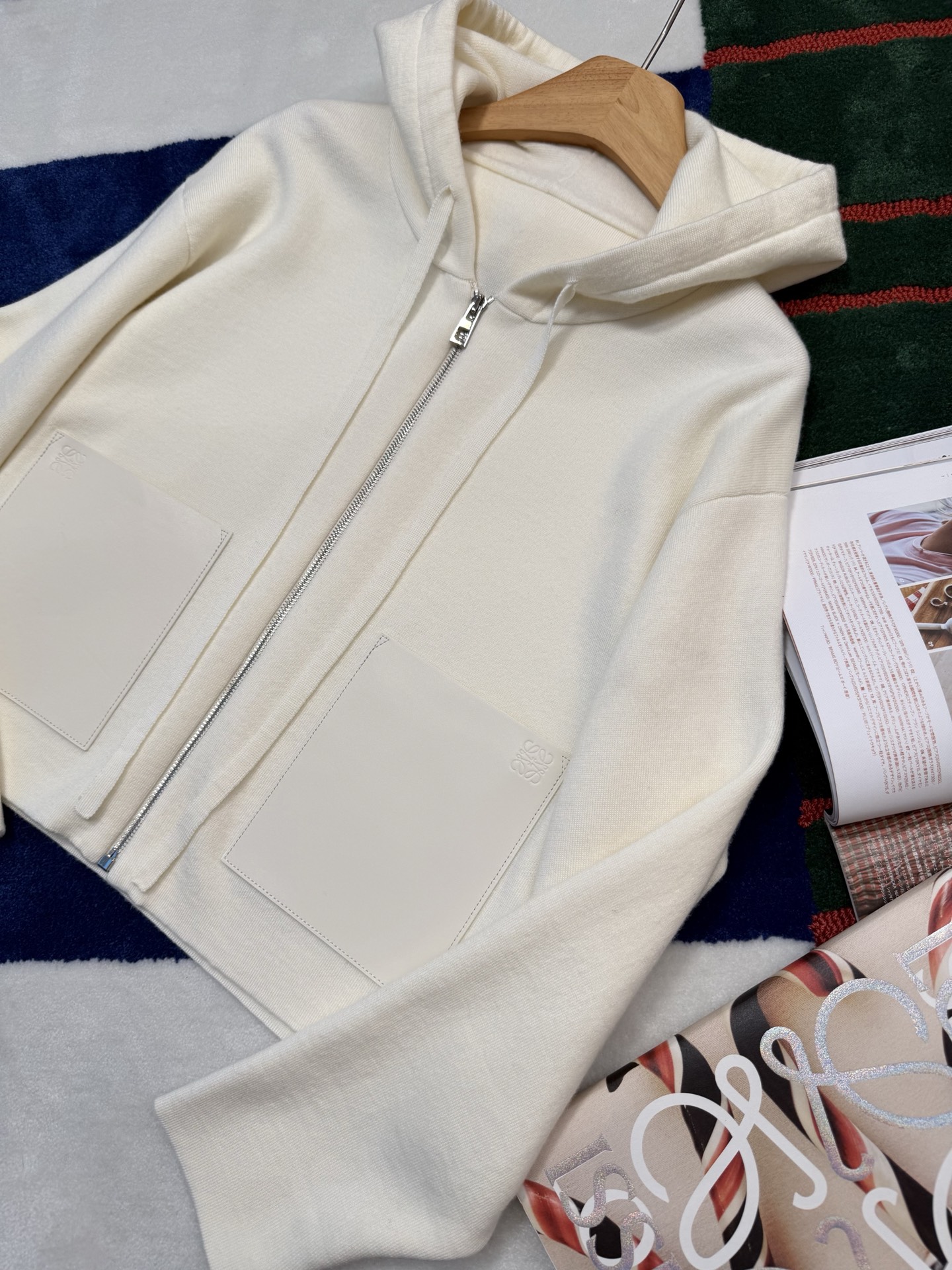 Hooded Knit Cardigan with Anagram Leather Pocket - Soft & Comfortable 3 i1765130564577 8813 0 1