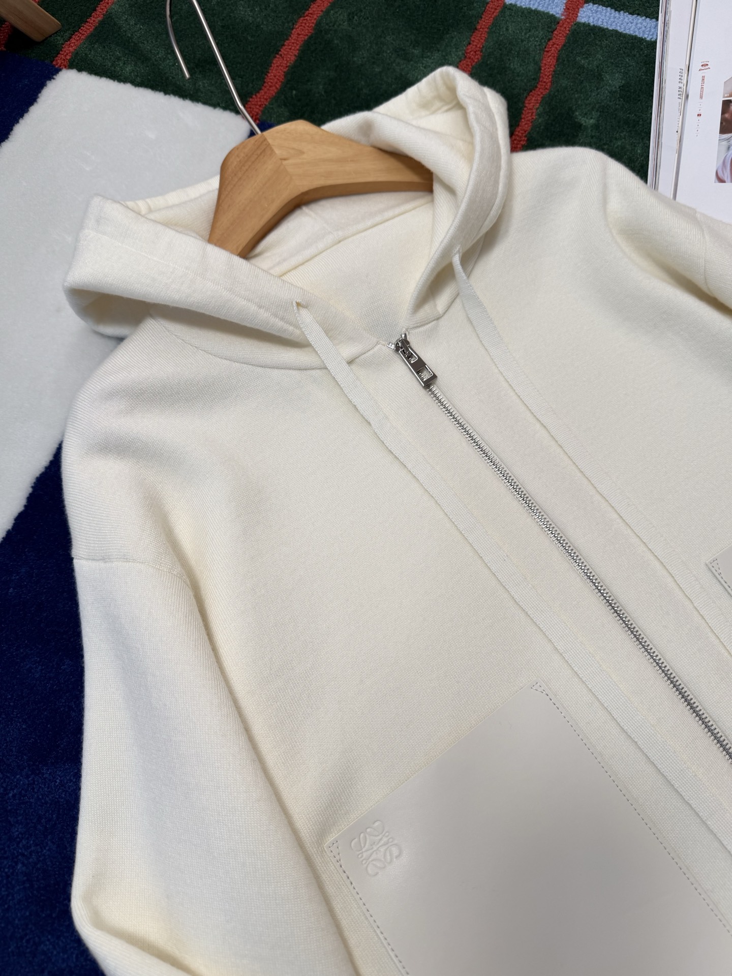 Hooded Knit Cardigan with Anagram Leather Pocket - Soft & Comfortable 4 i1765130567559 8804 0 2