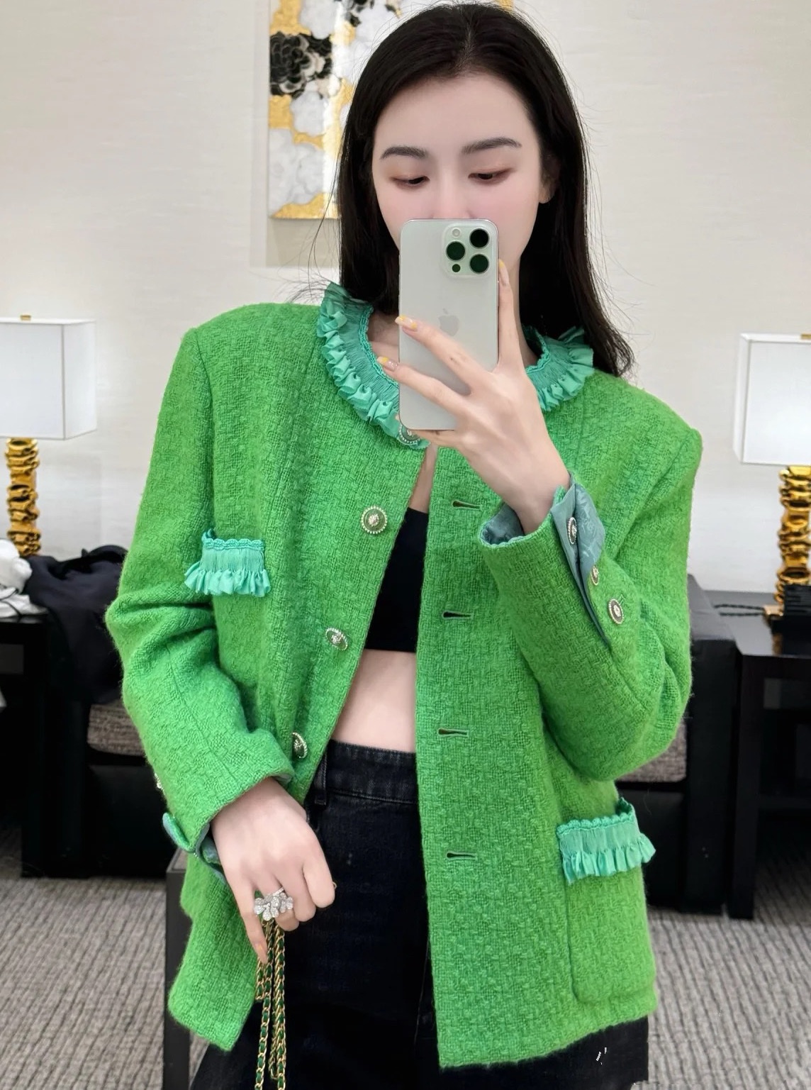 Chanel Abbigliamento Giacca & Soprabito Verde Bianco Seta Lana