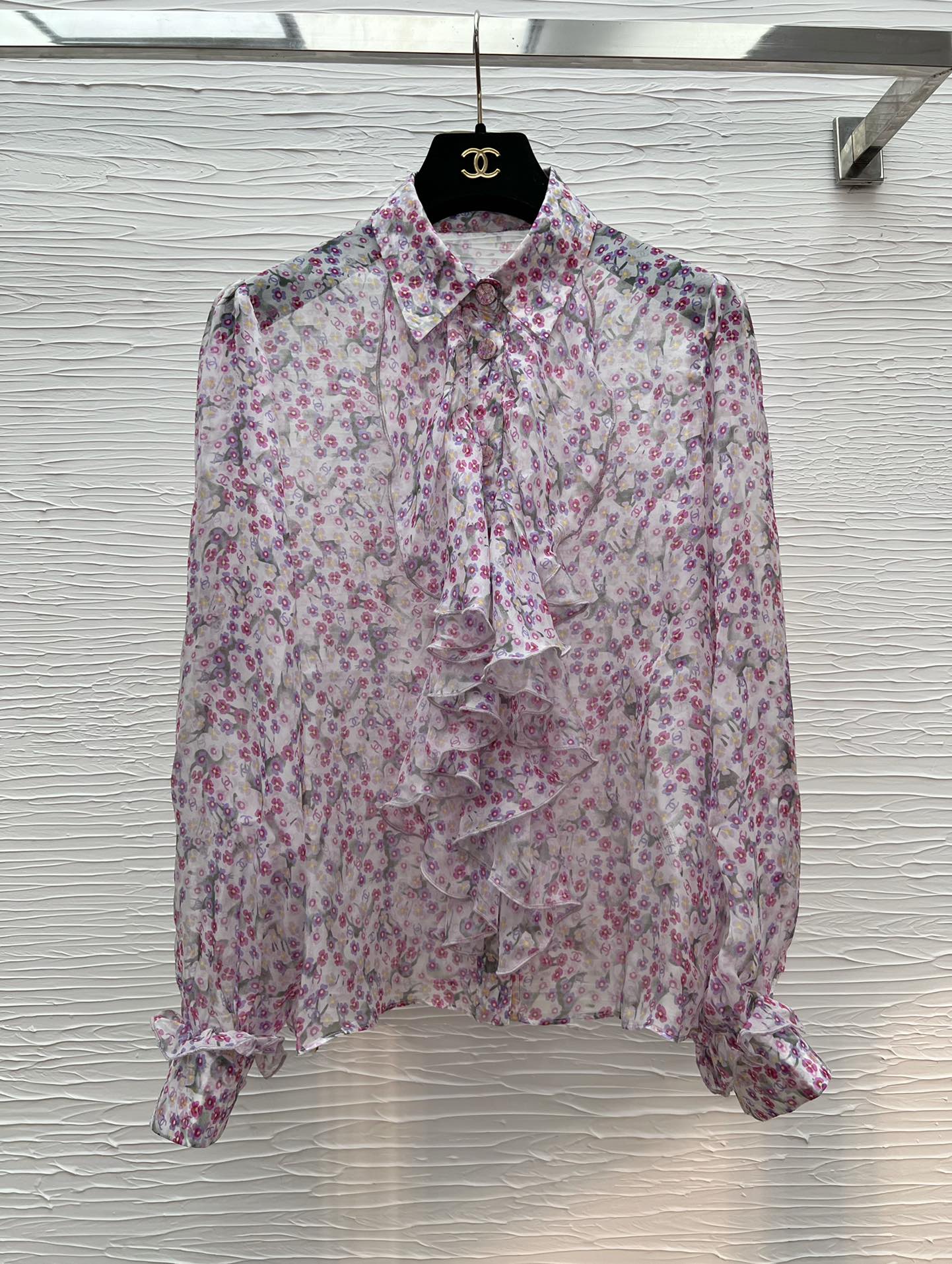 CC25 Women's Silk Floral Print Shirt with Ruffle Trim - Elegant & Luxurious 5 i1742983268 1718 7