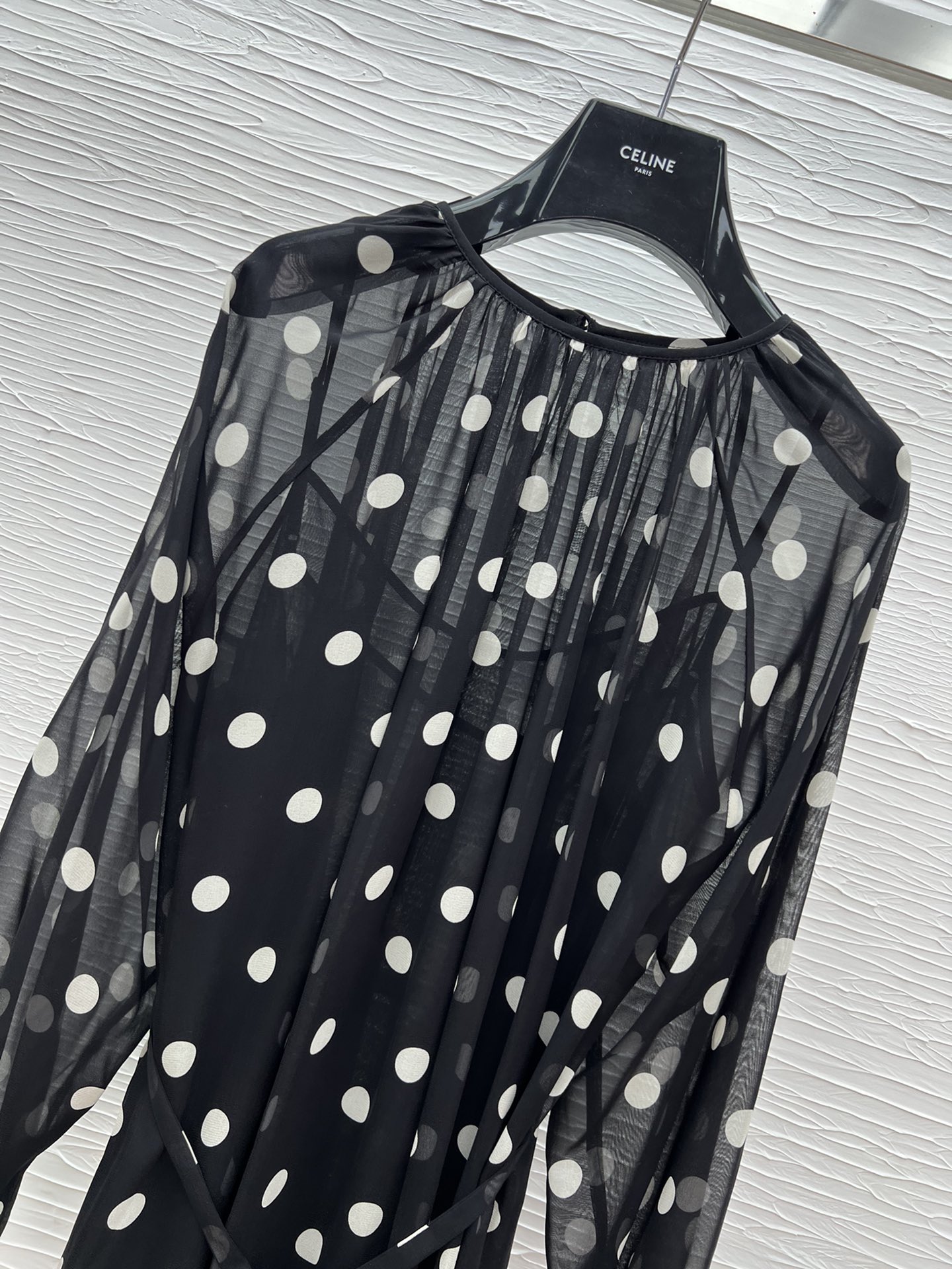 Celine Silk Polka Dot Midi Dress with Belt, Elegant Long Sleeve Dress 4 i1743232015 3987 2