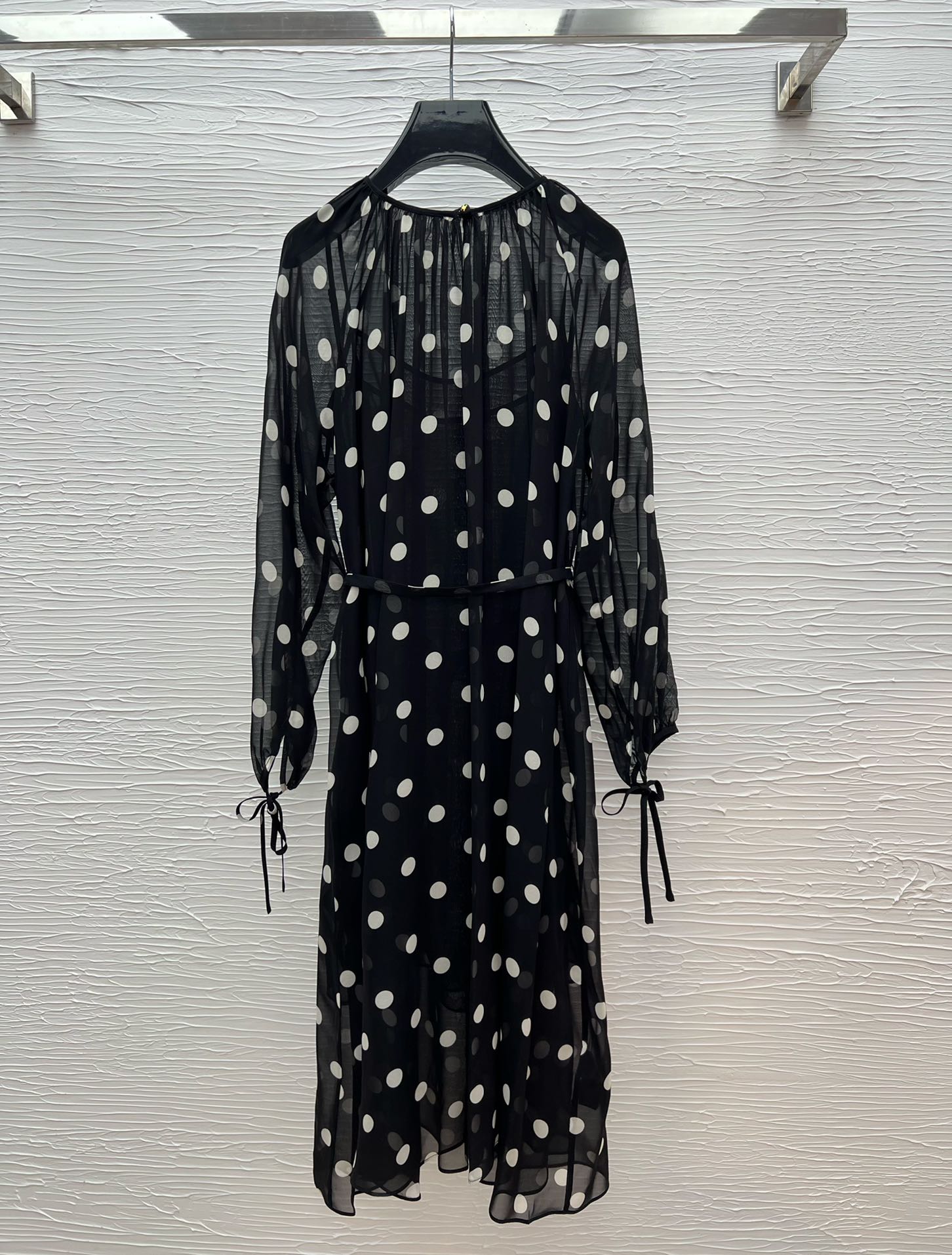 Celine Silk Polka Dot Midi Dress with Belt, Elegant Long Sleeve Dress 3 i1743232015 7746 5