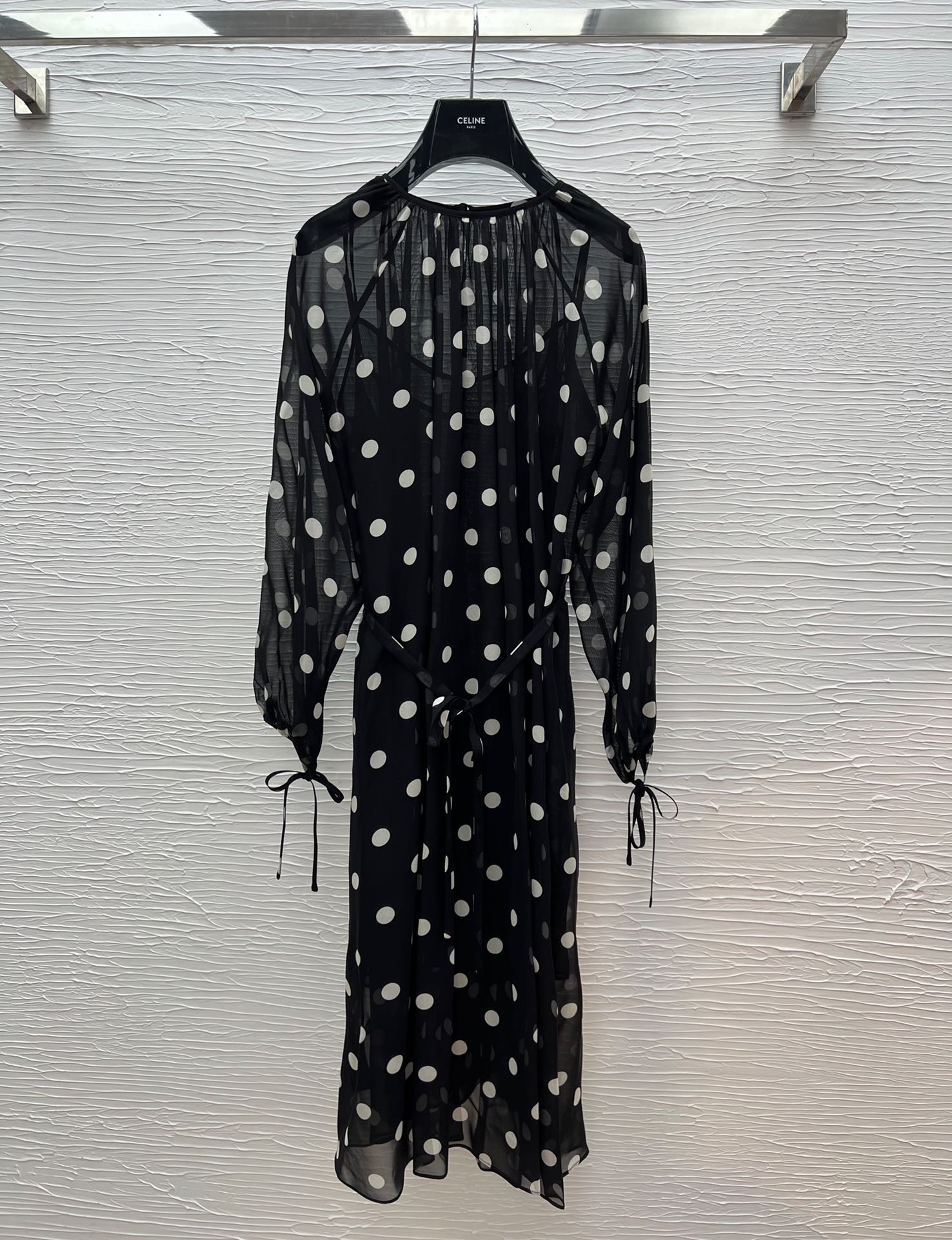 Celine Silk Polka Dot Midi Dress with Belt, Elegant Long Sleeve Dress 2 i1743232015 9872 4