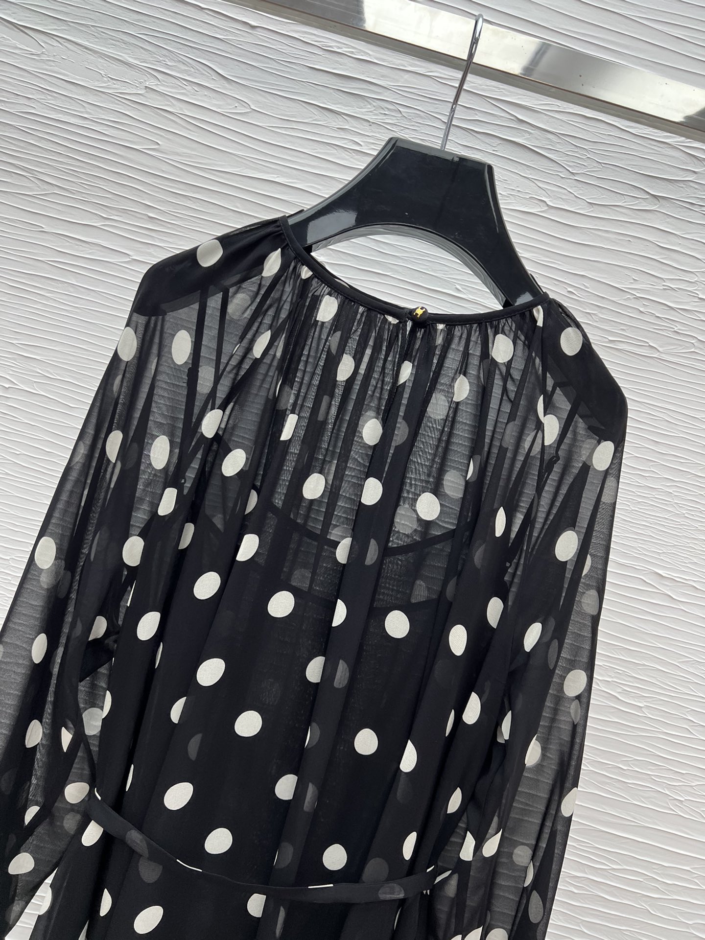 Celine Silk Polka Dot Midi Dress with Belt, Elegant Long Sleeve Dress 8 i1743232016 7706 8