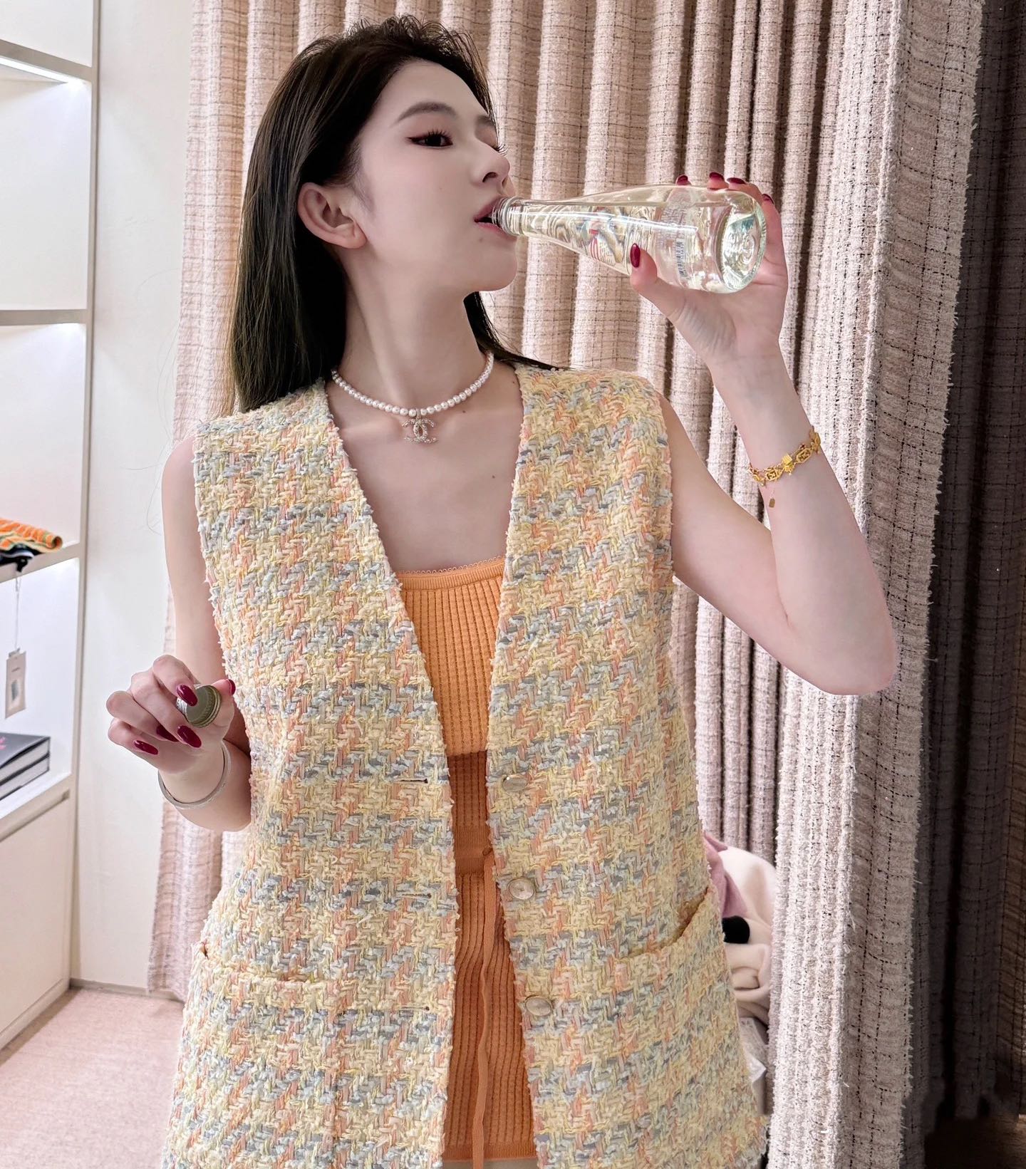 Chanel 25P Woven Vest - Soft Yellow, Silk Camellia Lining, Sizes S-M-L 2 i1744009109 2518 0