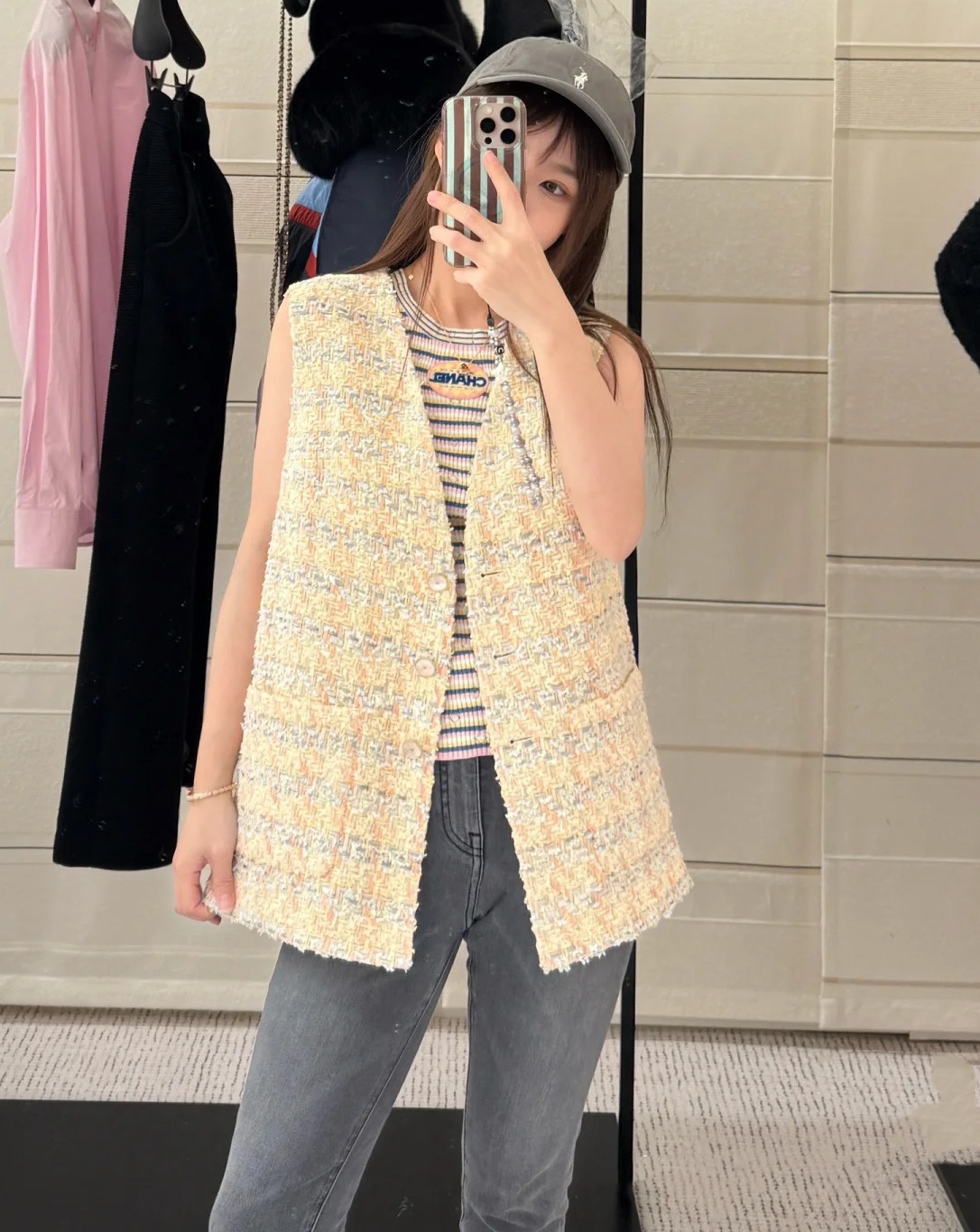 Chanel 25P Woven Vest - Soft Yellow, Silk Camellia Lining, Sizes S-M-L 3 i1744009109 7986 4
