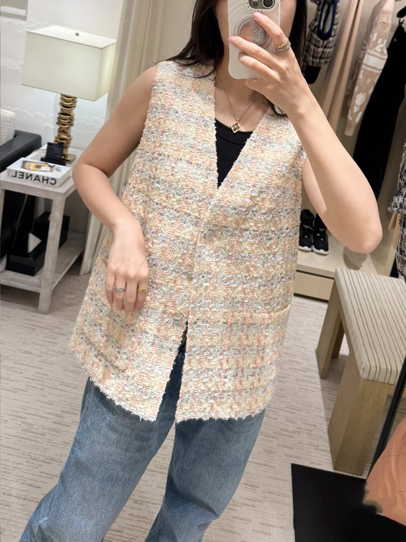 Chanel 25P Woven Vest - Soft Yellow, Silk Camellia Lining, Sizes S-M-L 4 i1744009109 8350 6