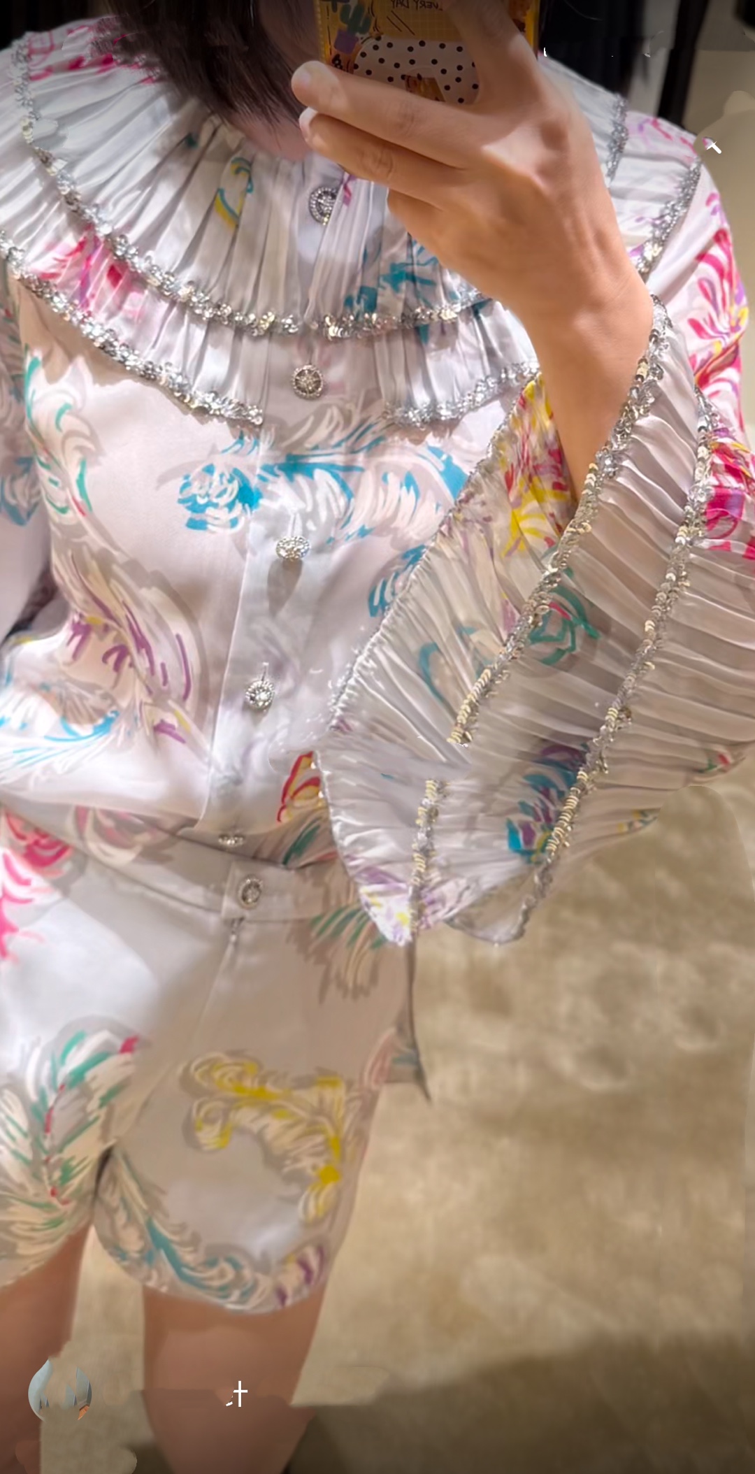 Chanel 25SS Silk Shirt, Shorts & Pants Set - Feather Print, Pearl Details 3 i1749121568 1876 8