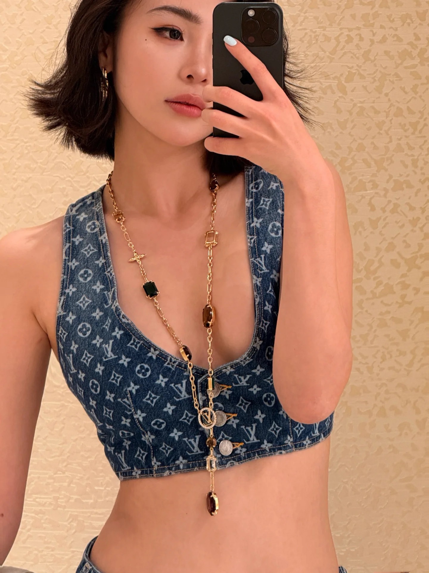 Louis Vuitton Denim Vest, Top & Shorts Set - Stylish Logo Print, New Collection 3 i1751286973 2437 0