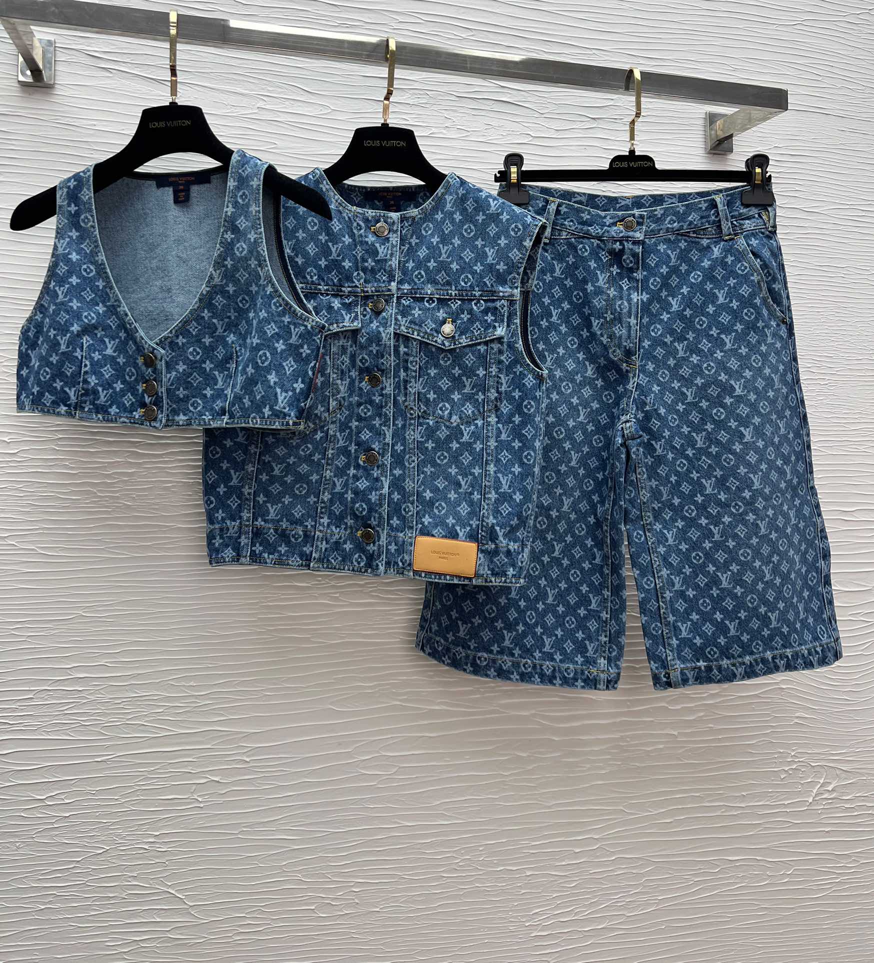 Louis Vuitton Denim Vest, Top & Shorts Set - Stylish Logo Print, New Collection 5 i1751286973 7297 5