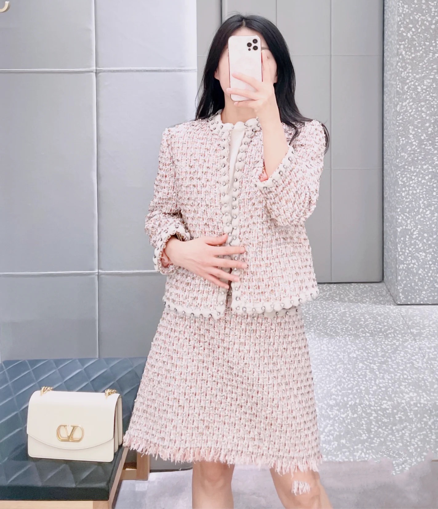 VT25 Women's Tweed Skirt Set - Chanel Style, Soft Pink, Autumn Fashion 3 i1751536660 9227 1