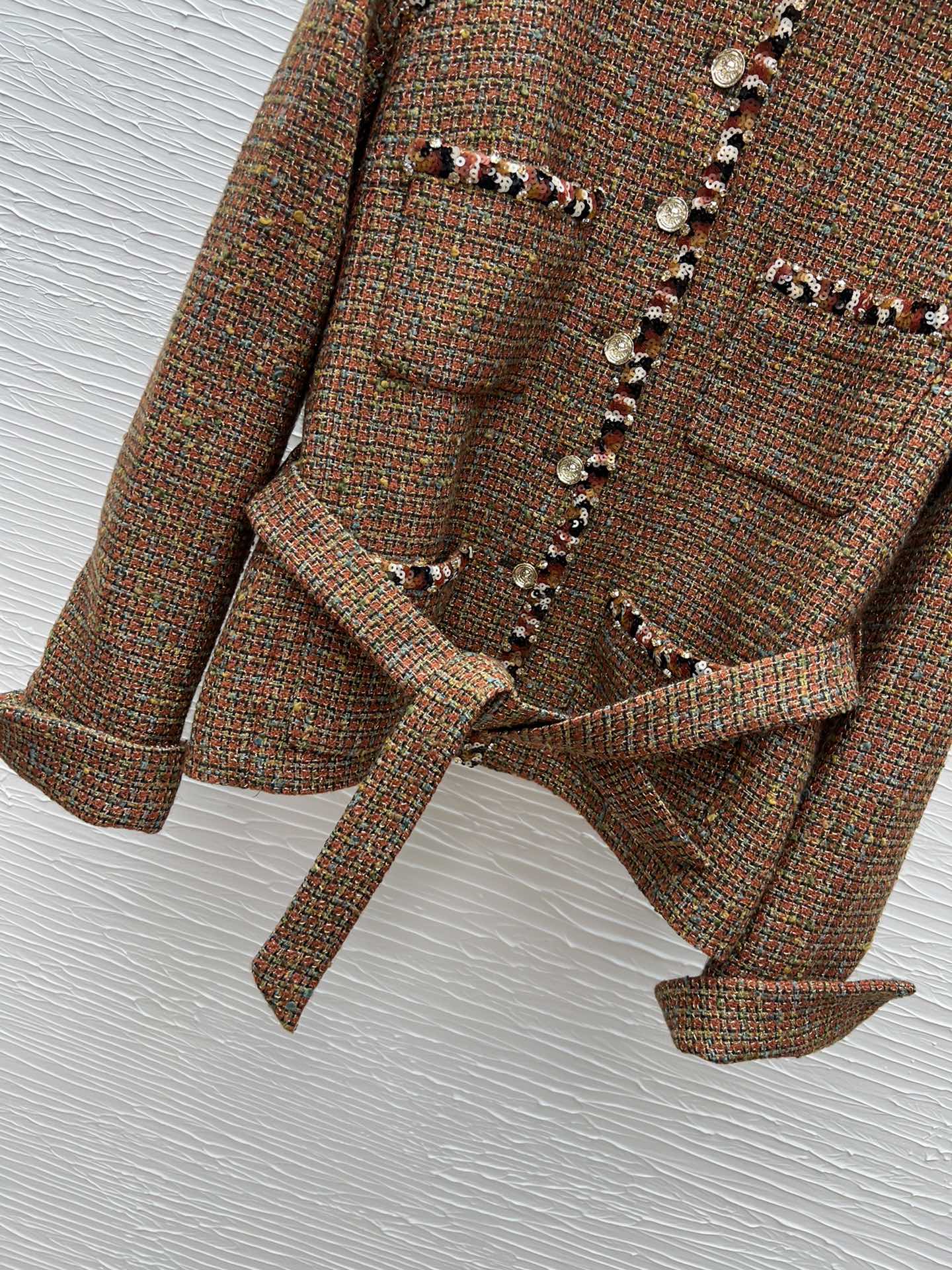 Elegant Coffee Brown Tweed Jacket with Beaded Trim - Chanel Style 9 i1754129720 9434 8
