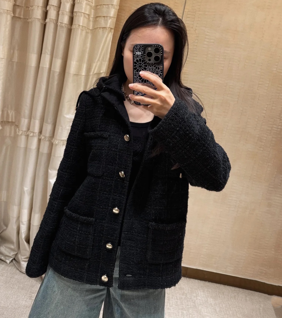 Chanel Inspired Tweed Coat with Detachable Hood - High Quality Replica 2 i1755590009 422 8