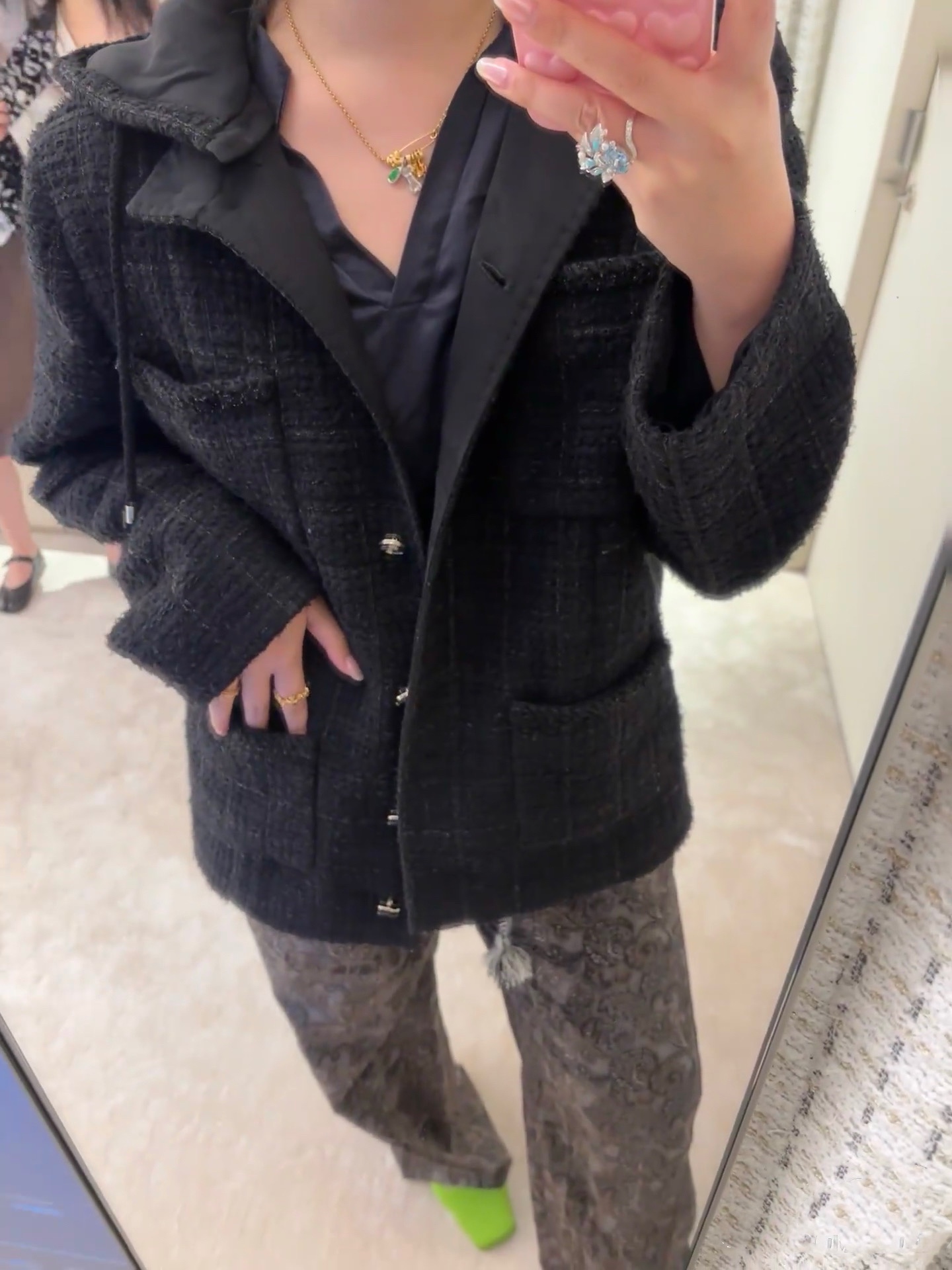Chanel Inspired Tweed Coat with Detachable Hood - High Quality Replica 3 i1755590009 7658 3