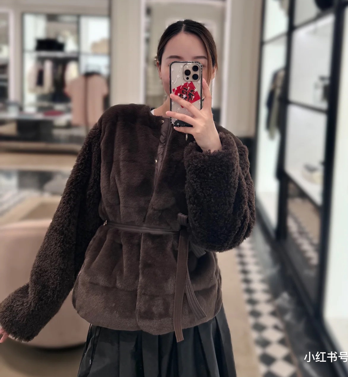 MO25 Women's Down Jacket - Maderia Color, Lamb Wool Sleeves, Belted, S/M/L 2 i1755963479 2548 0