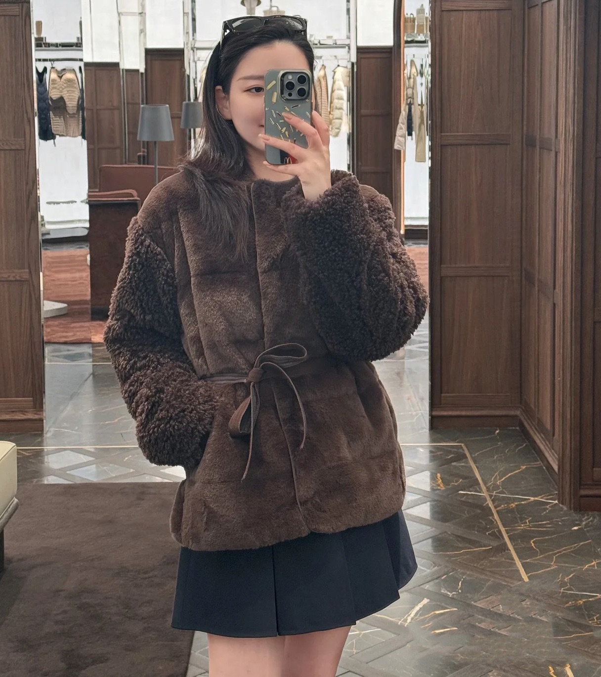 MO25 Women's Down Jacket - Maderia Color, Lamb Wool Sleeves, Belted, S/M/L 3 i1755963479 8442 3