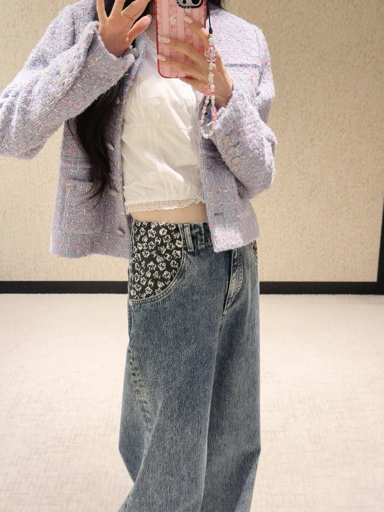 Floral Print Wide Leg Jeans - Comfortable Denim Cotton, Silver Buckle Detail 3 i1758277525 1979 2