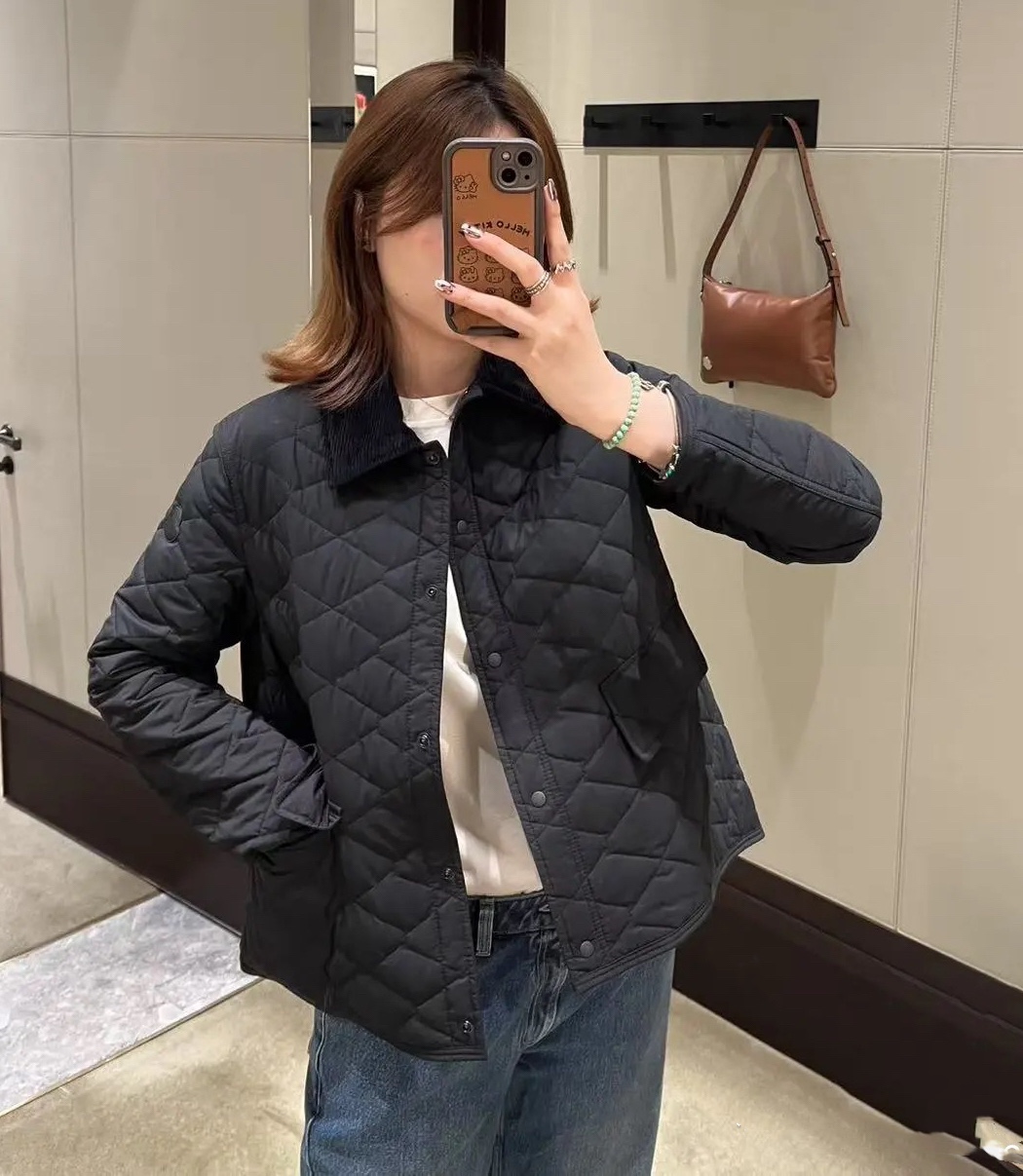 Corduroy Collar Puffer Jacket - Diamond Quilted Design, Embroidered Logo 3 i1758963458 3520 0