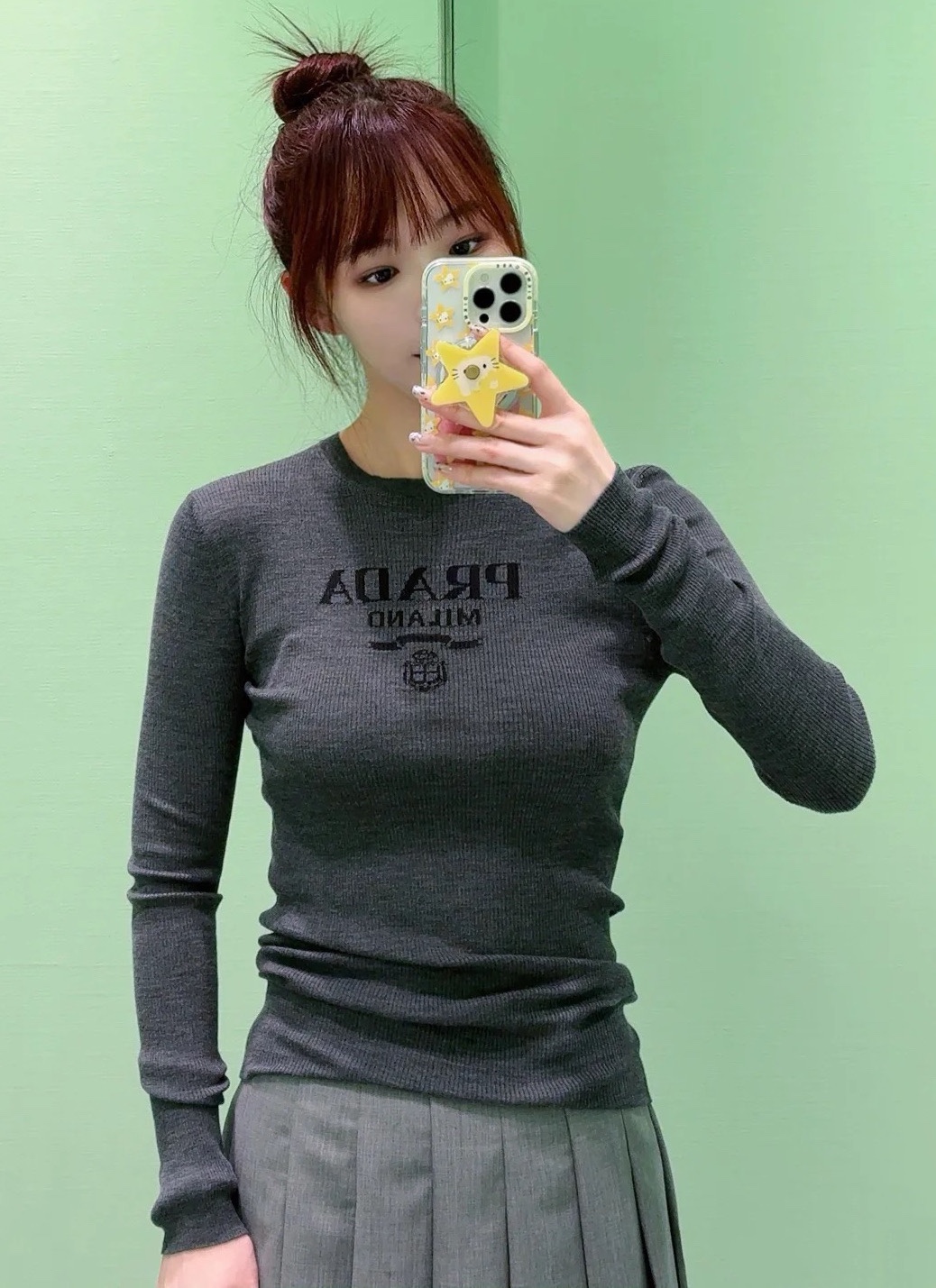 PD 25 Women’s Crew Neck Knit Sweater, Pure Color Wool Blend, Cropped Fit