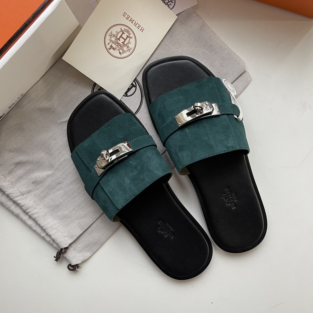 Hermes Kelly Zapatos Pantuflas Hombres Dermis Piel de oveja