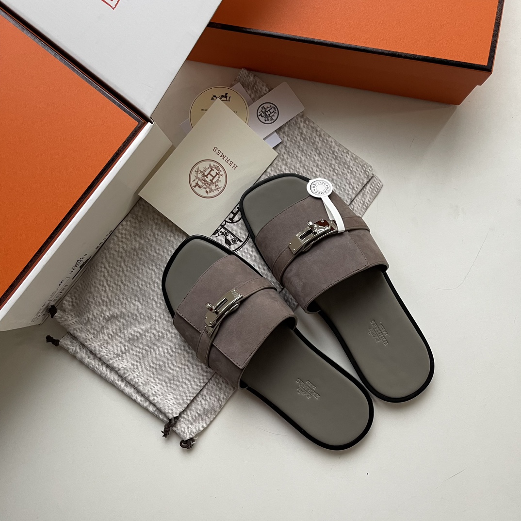 Hermes Kelly Zapatos Pantuflas Hombres Dermis Piel de oveja