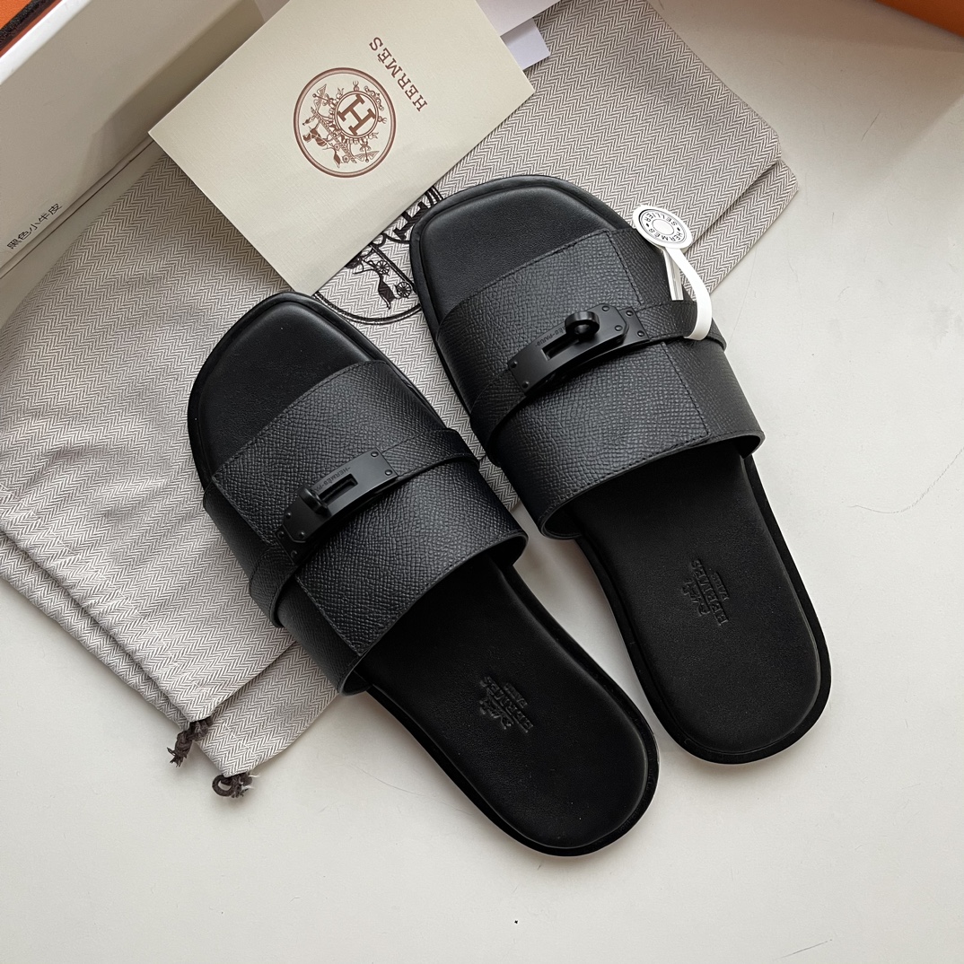 Hermes Kelly Zapatos Pantuflas Hombres Dermis Piel de oveja