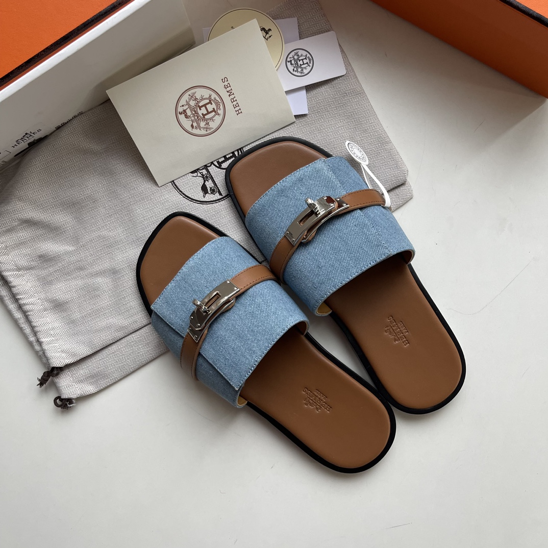 Réplica mejor
 Hermes Kelly Zapatos Pantuflas Hombres Dermis Piel de oveja