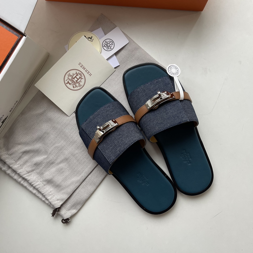 Hermes Kelly Zapatos Pantuflas Hombres Dermis Piel de oveja